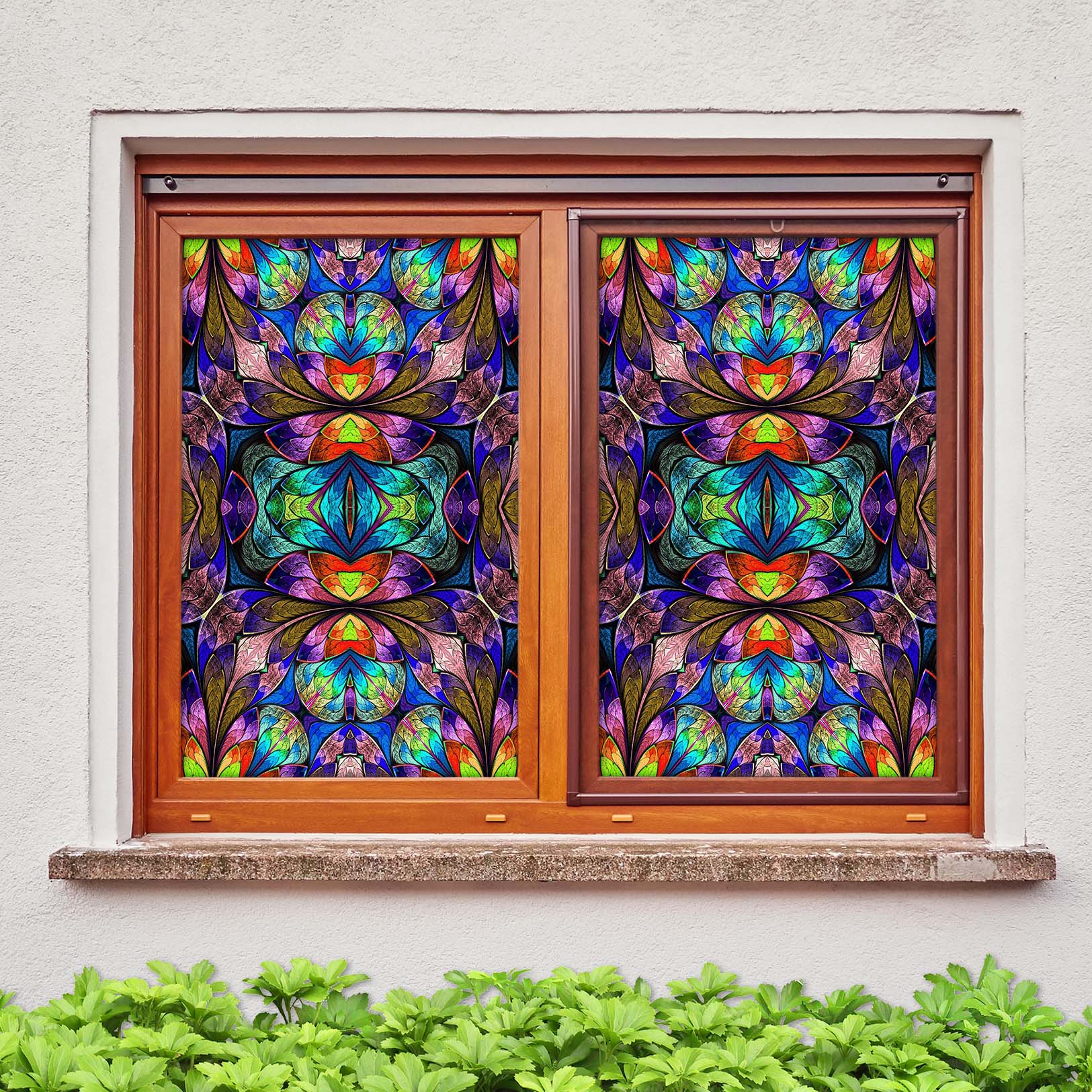 3D Symmetrical Pattern Flowers 033 Window Film Print Sticker Cling Stained Glass UV Block
