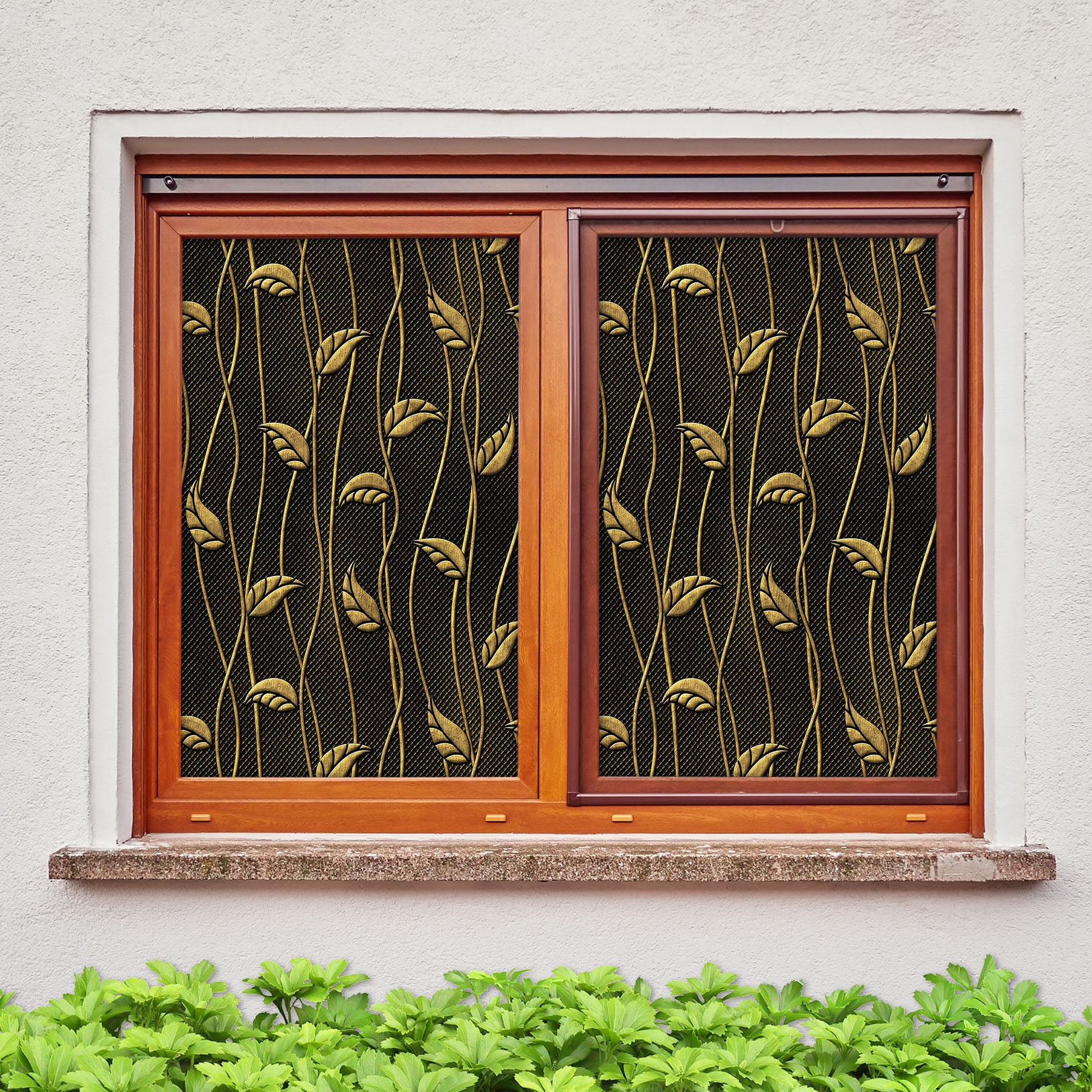 3D Texture Leaves 130 Window Film Print Sticker Cling Stained Glass UV Block