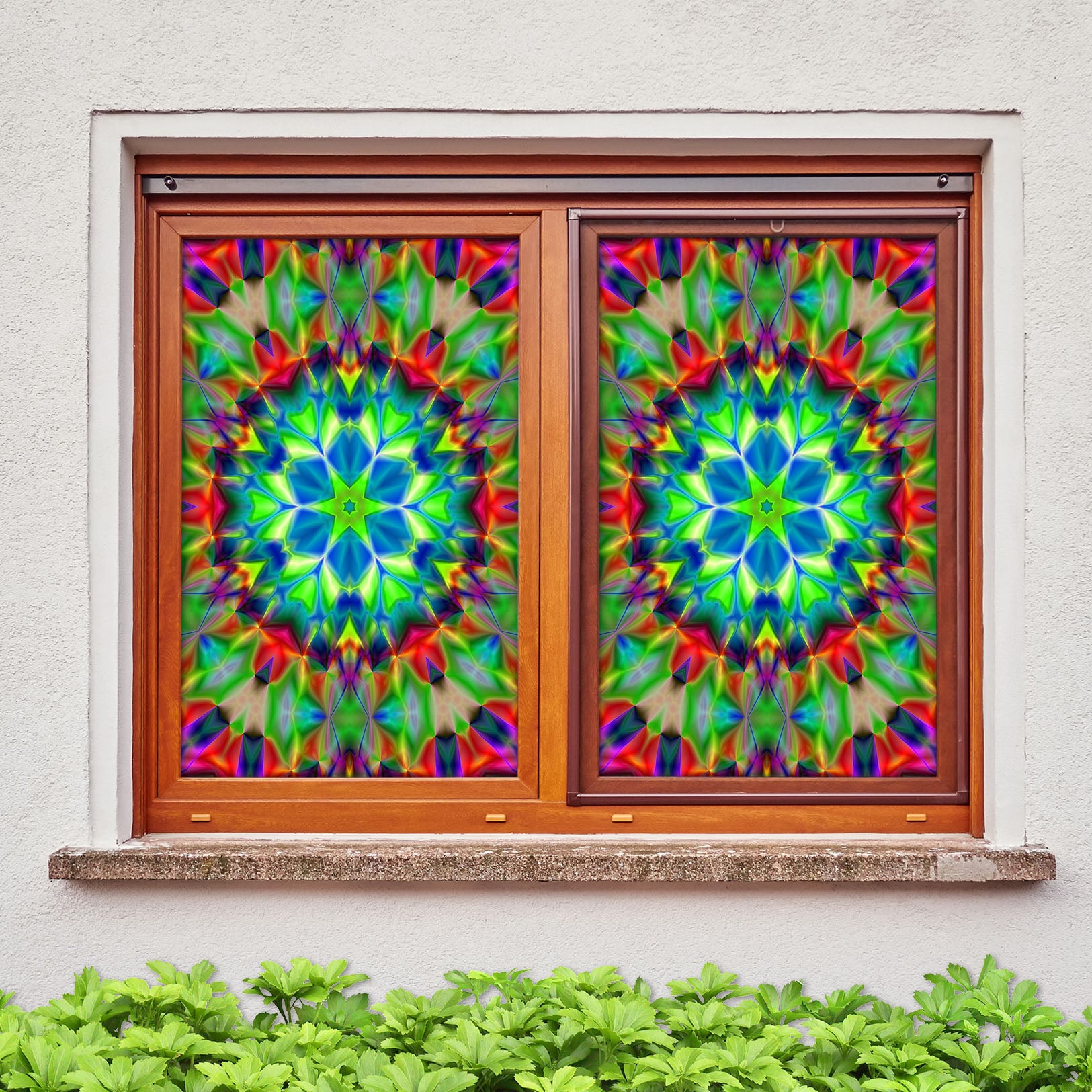 3D Colored Flower 419 Window Film Print Sticker Cling Stained Glass UV Block