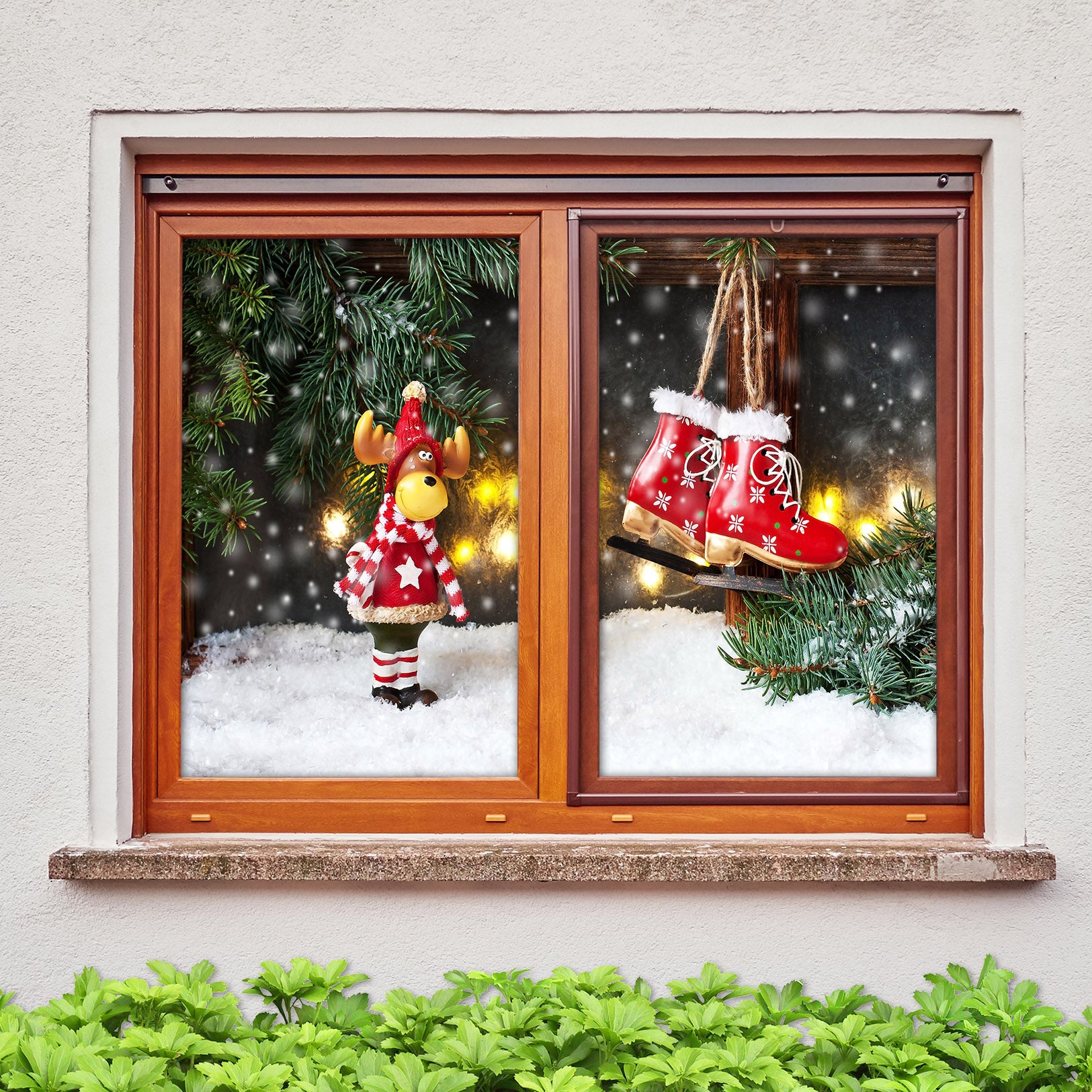 3D Deer Snow Boots Ornaments 30097 Christmas Window Film Print Sticker Cling Stained Glass Xmas