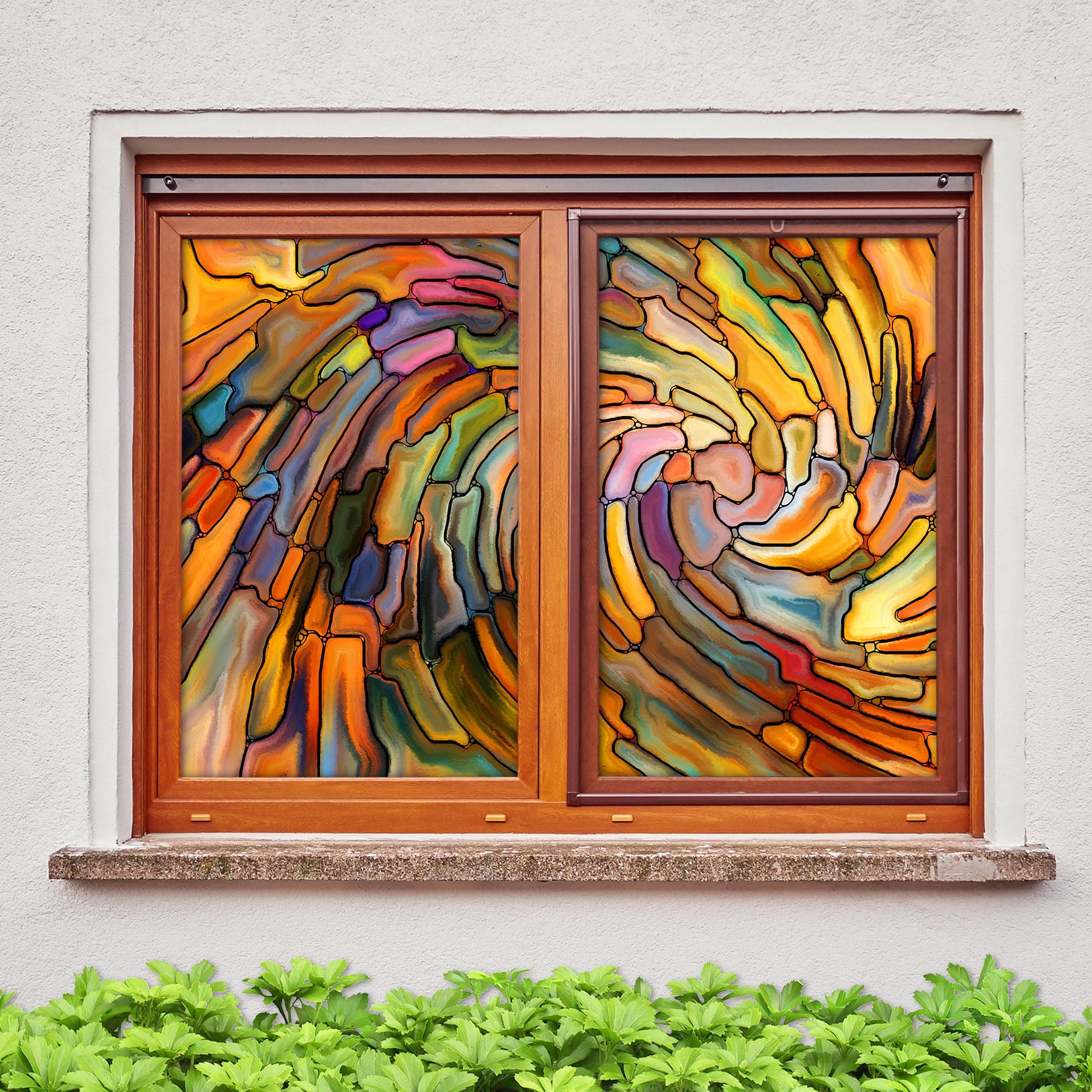 3D Graffiti Colored Vortex 142 Window Film Print Sticker Cling Stained Glass UV Block