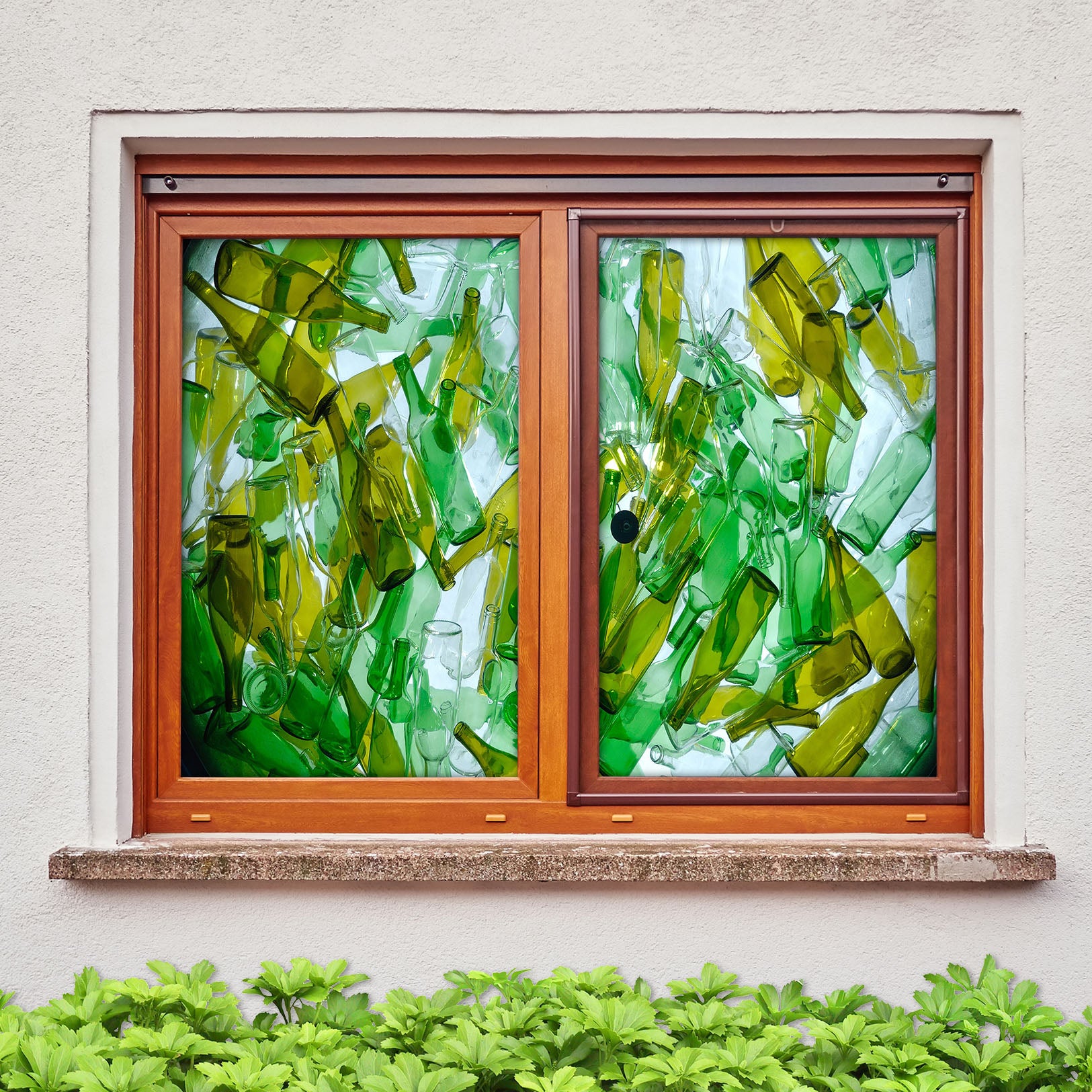 3D Green Wine Bottle 180 Window Film Print Sticker Cling Stained Glass UV Block