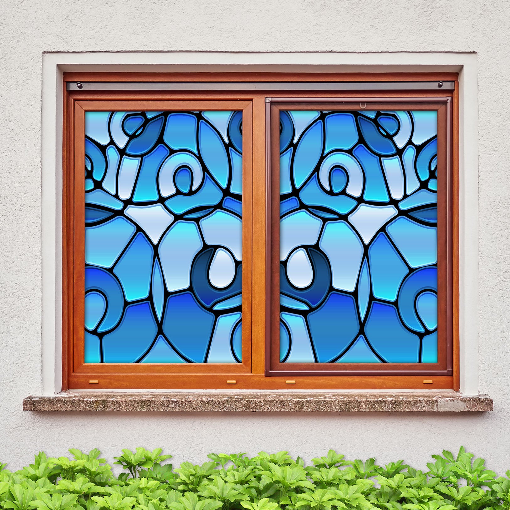 3D Blue Square 395 Window Film Print Sticker Cling Stained Glass UV Block