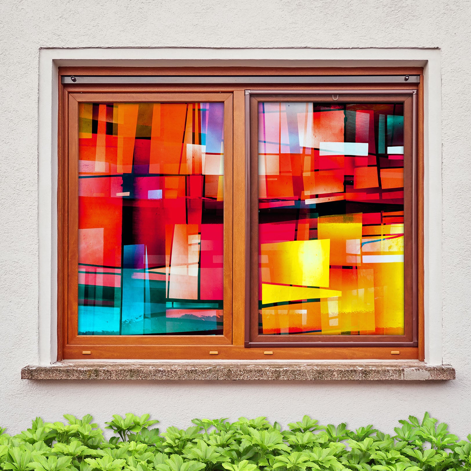 3D Red Square 204 Window Film Print Sticker Cling Stained Glass UV Block