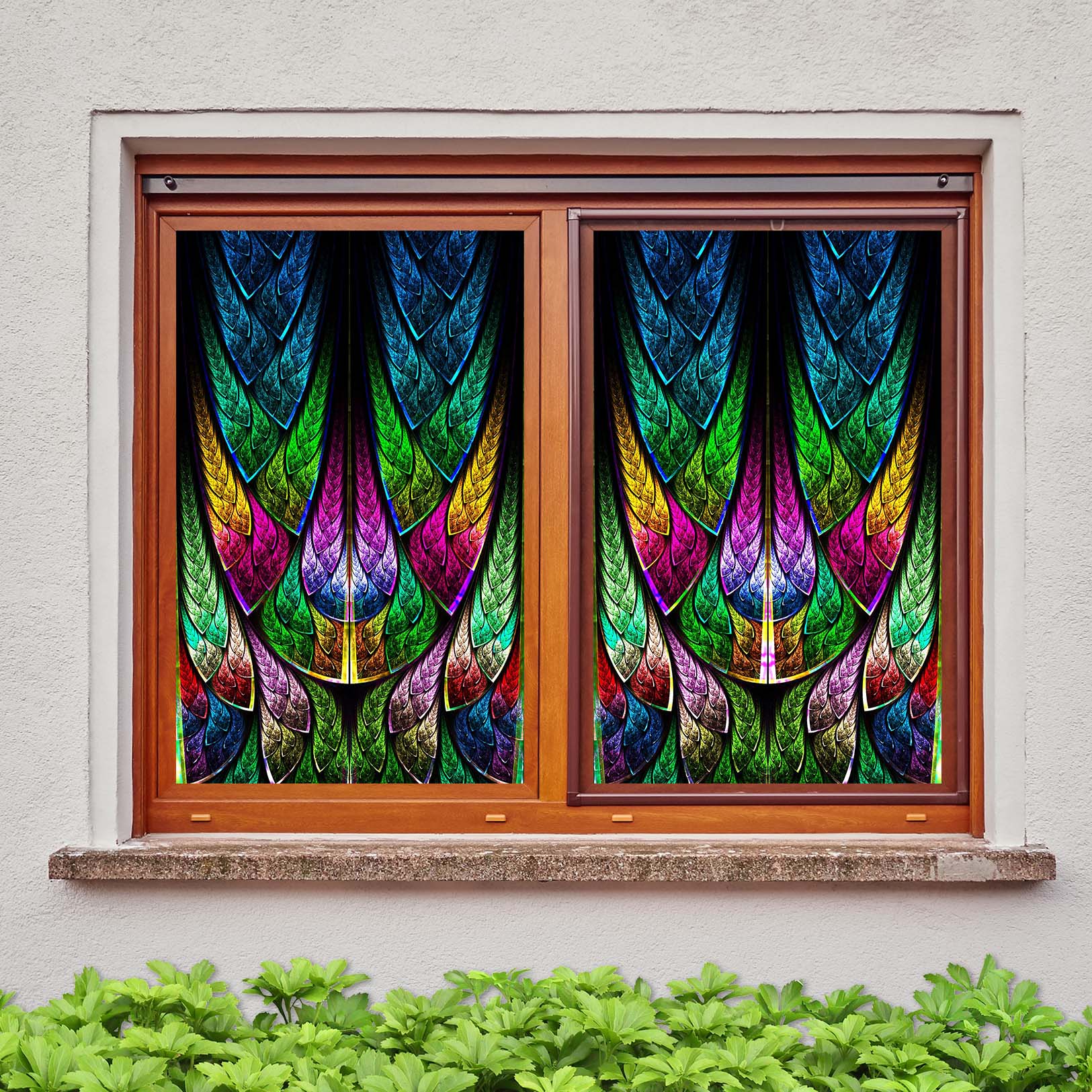 3D Colored Feather 277 Window Film Print Sticker Cling Stained Glass UV Block