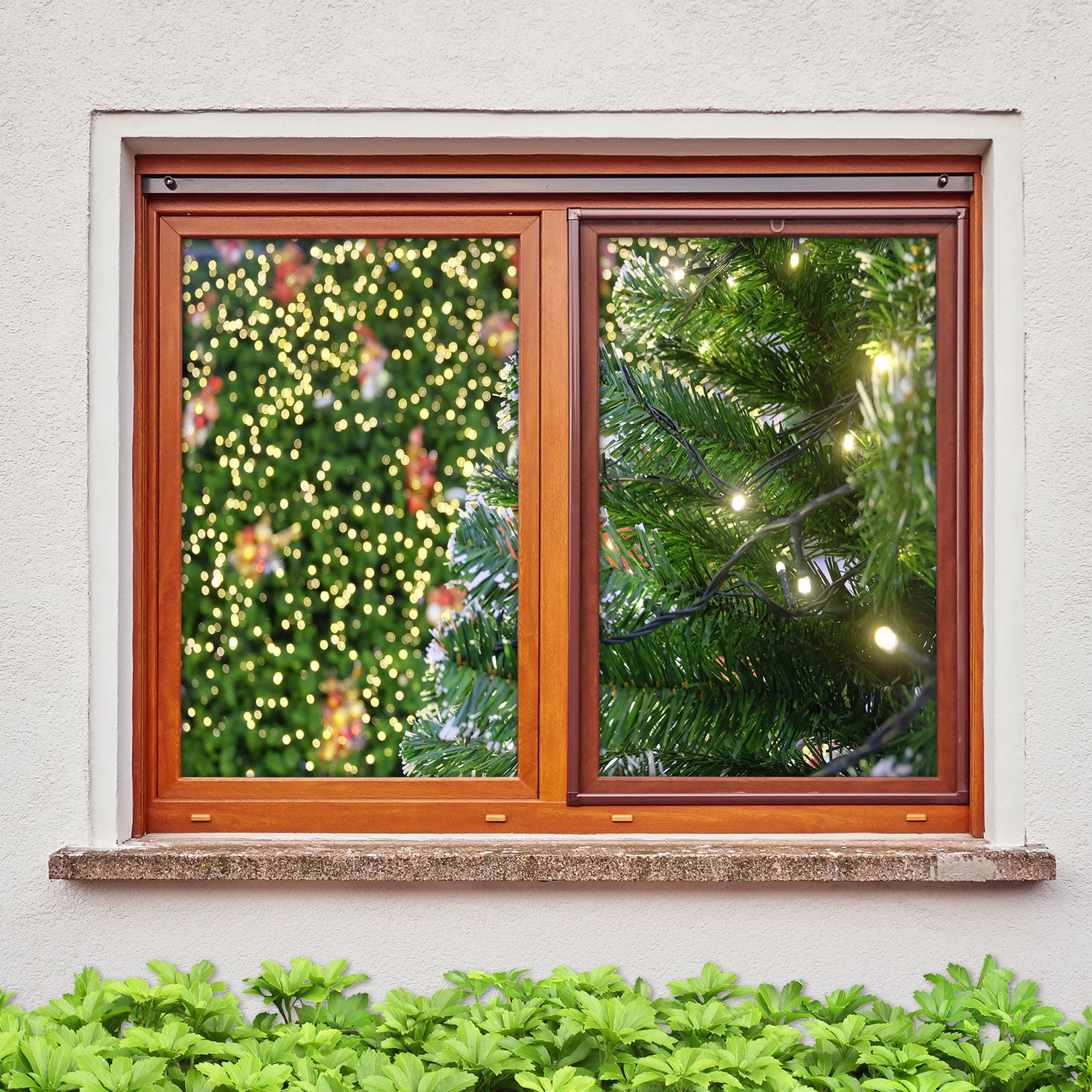 3D Tree String Lights 30055 Christmas Window Film Print Sticker Cling Stained Glass Xmas