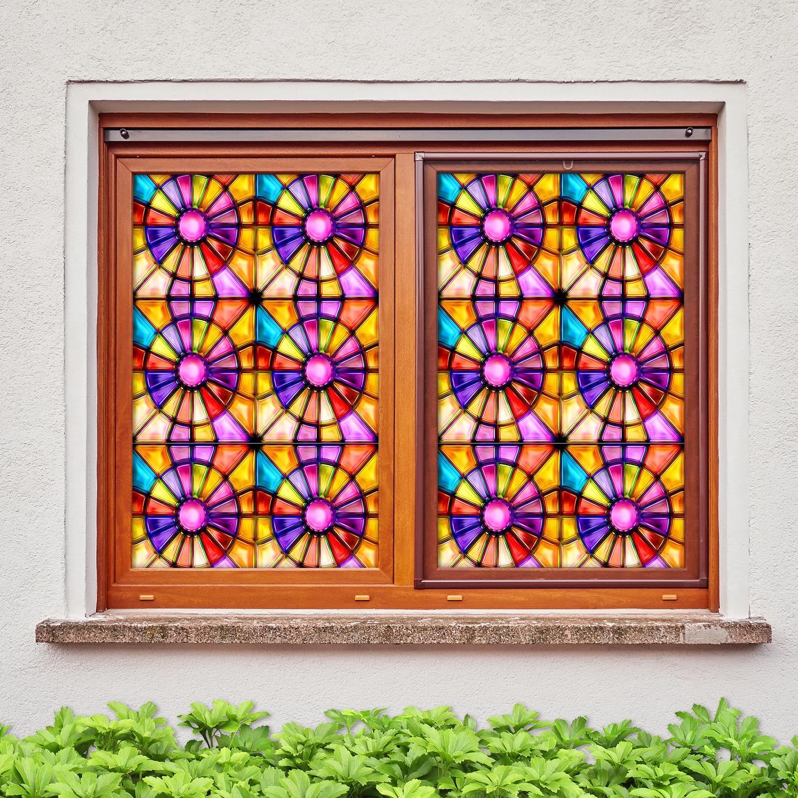 3D Colored Circle 273 Window Film Print Sticker Cling Stained Glass UV Block