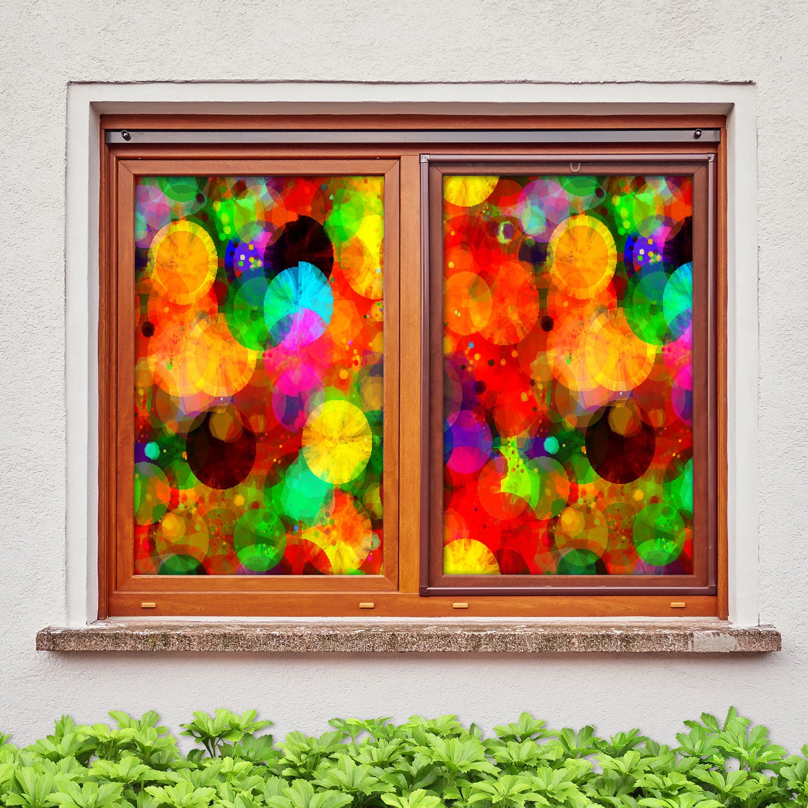 3D Watercolor Round 357 Window Film Print Sticker Cling Stained Glass UV Block