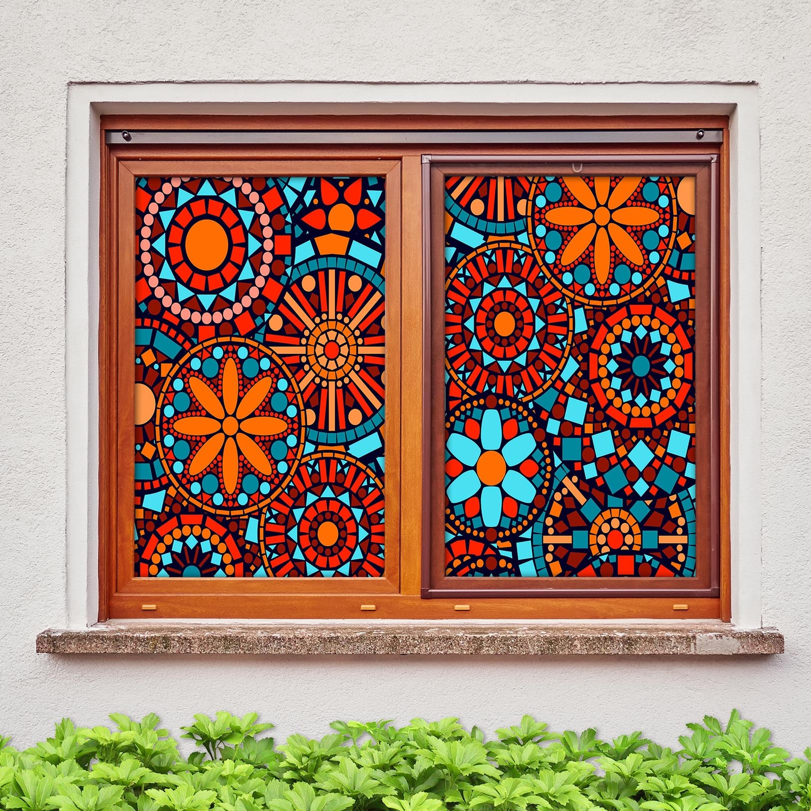 3D Red Pattern 298 Window Film Print Sticker Cling Stained Glass UV Block