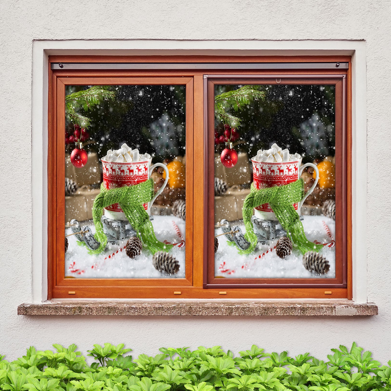 3D Cup 31075 Christmas Window Film Print Sticker Cling Stained Glass Xmas