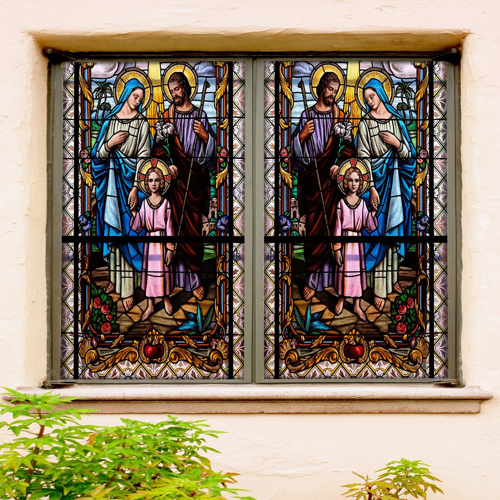 3D Family Girlr 057 Window Film Print Sticker Cling Stained Glass UV Block