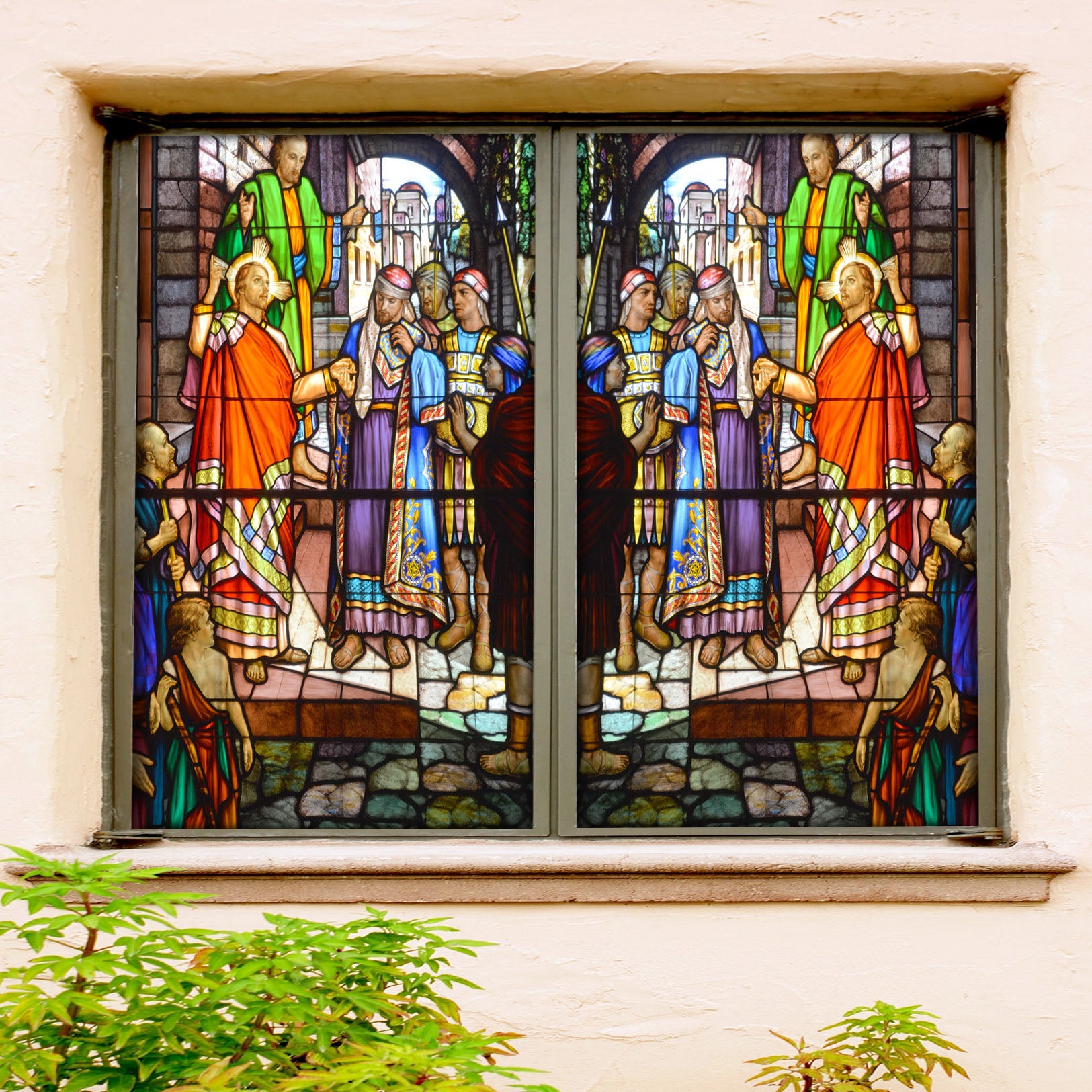 3D Prayer Man 044 Window Film Print Sticker Cling Stained Glass UV Block