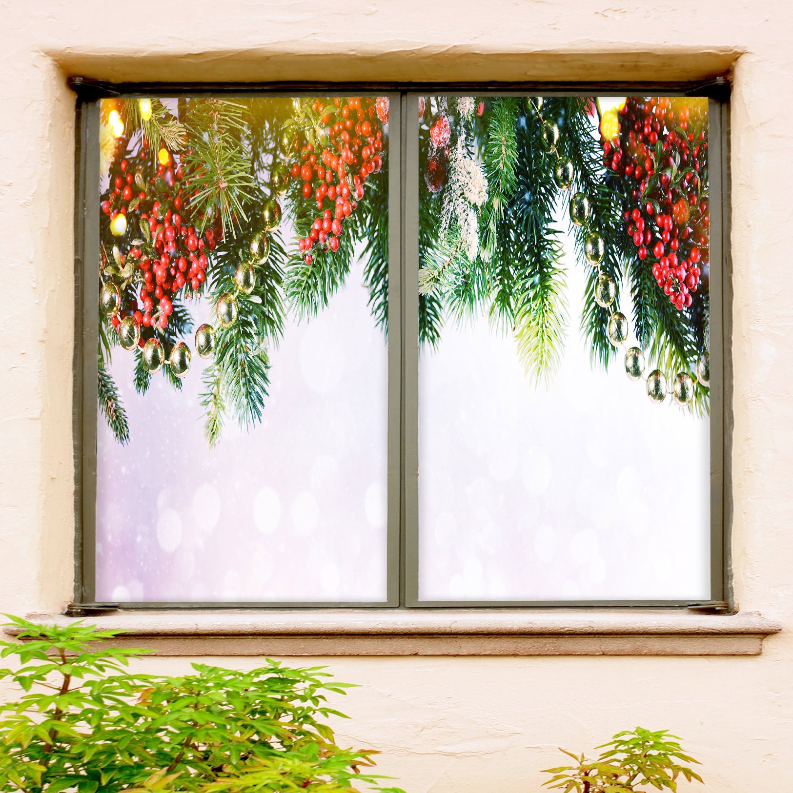 3D Branches 31049 Christmas Window Film Print Sticker Cling Stained Glass Xmas