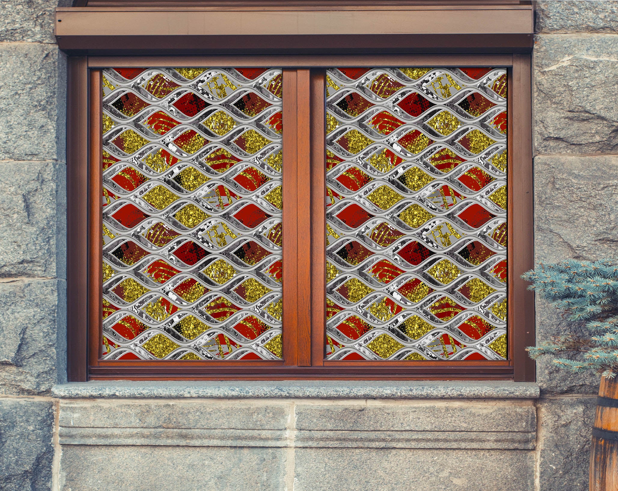 3D Red Diamond 204 Window Film Print Sticker Cling Stained Glass UV Block