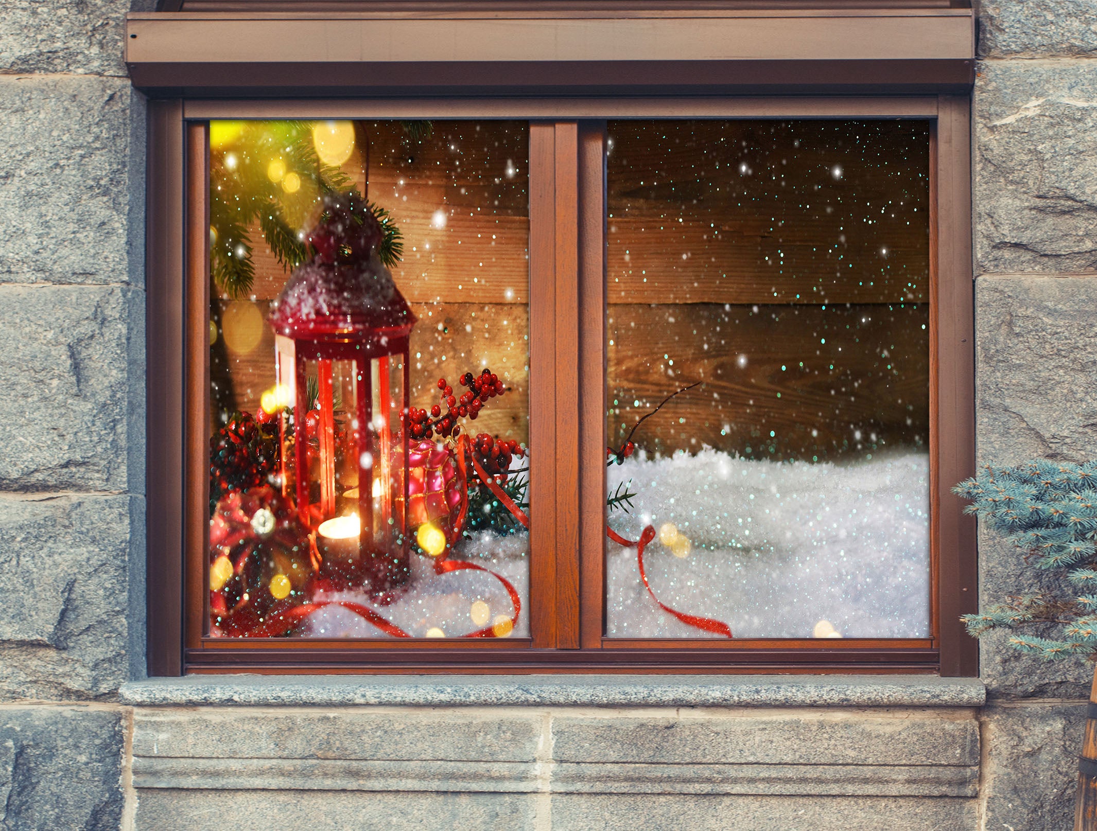 3D Snow Candle 31050 Christmas Window Film Print Sticker Cling Stained Glass Xmas