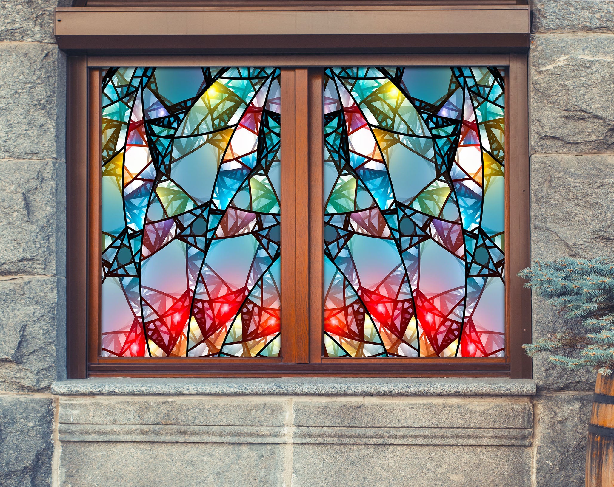 3D Splicing Debris 377 Window Film Print Sticker Cling Stained Glass UV Block