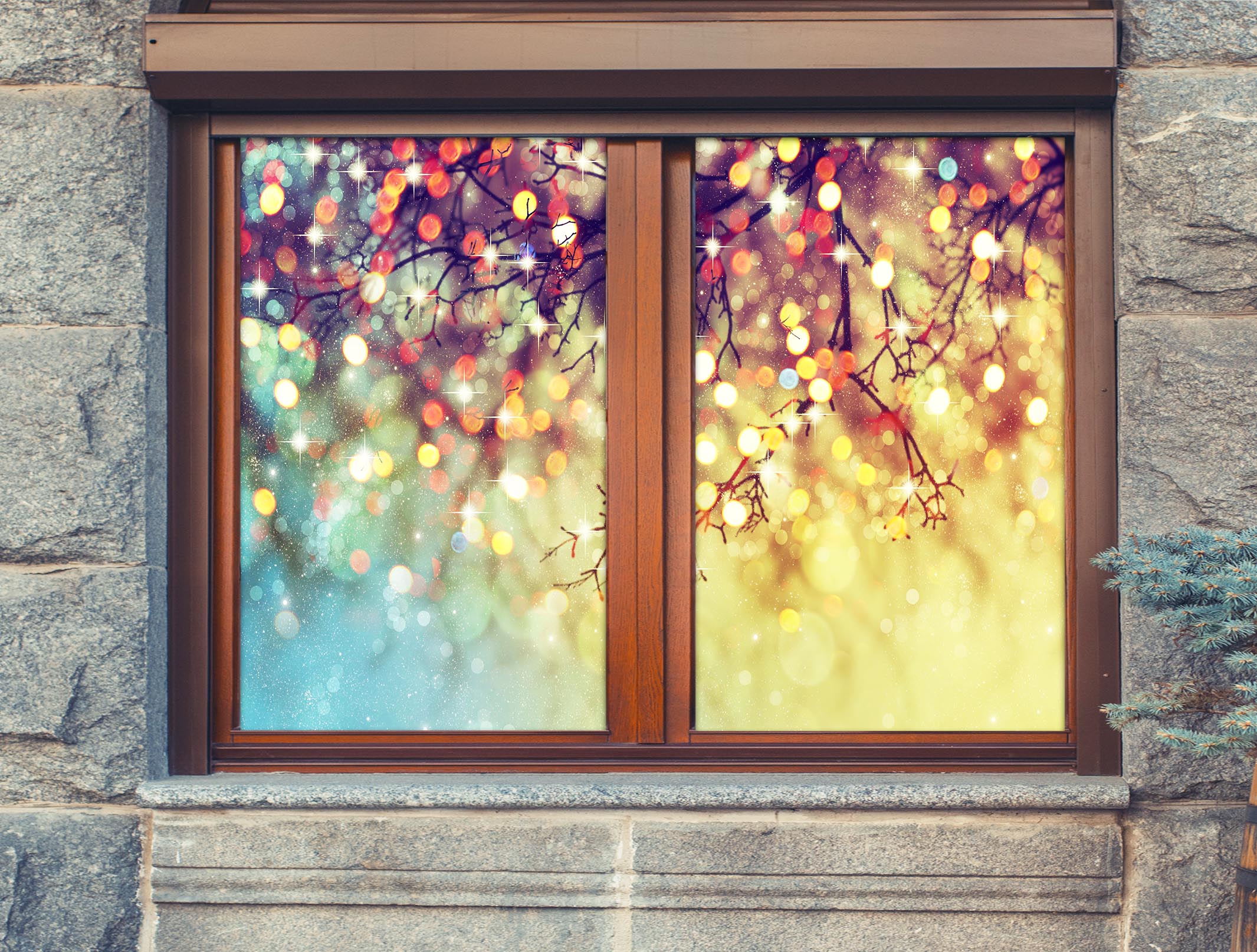 3D Light 30101 Christmas Window Film Print Sticker Cling Stained Glass Xmas