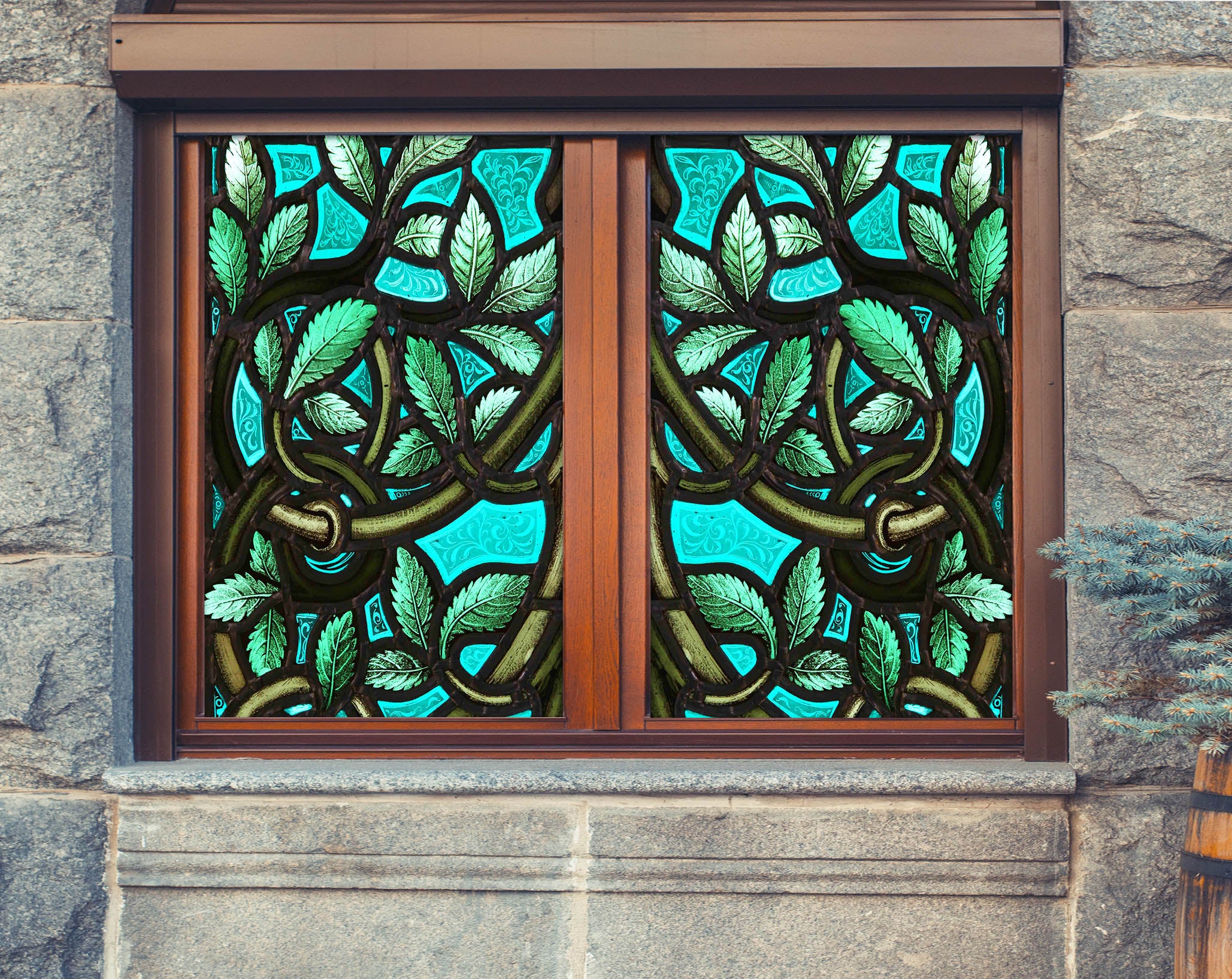 3D Green Leaves 265 Window Film Print Sticker Cling Stained Glass UV Block