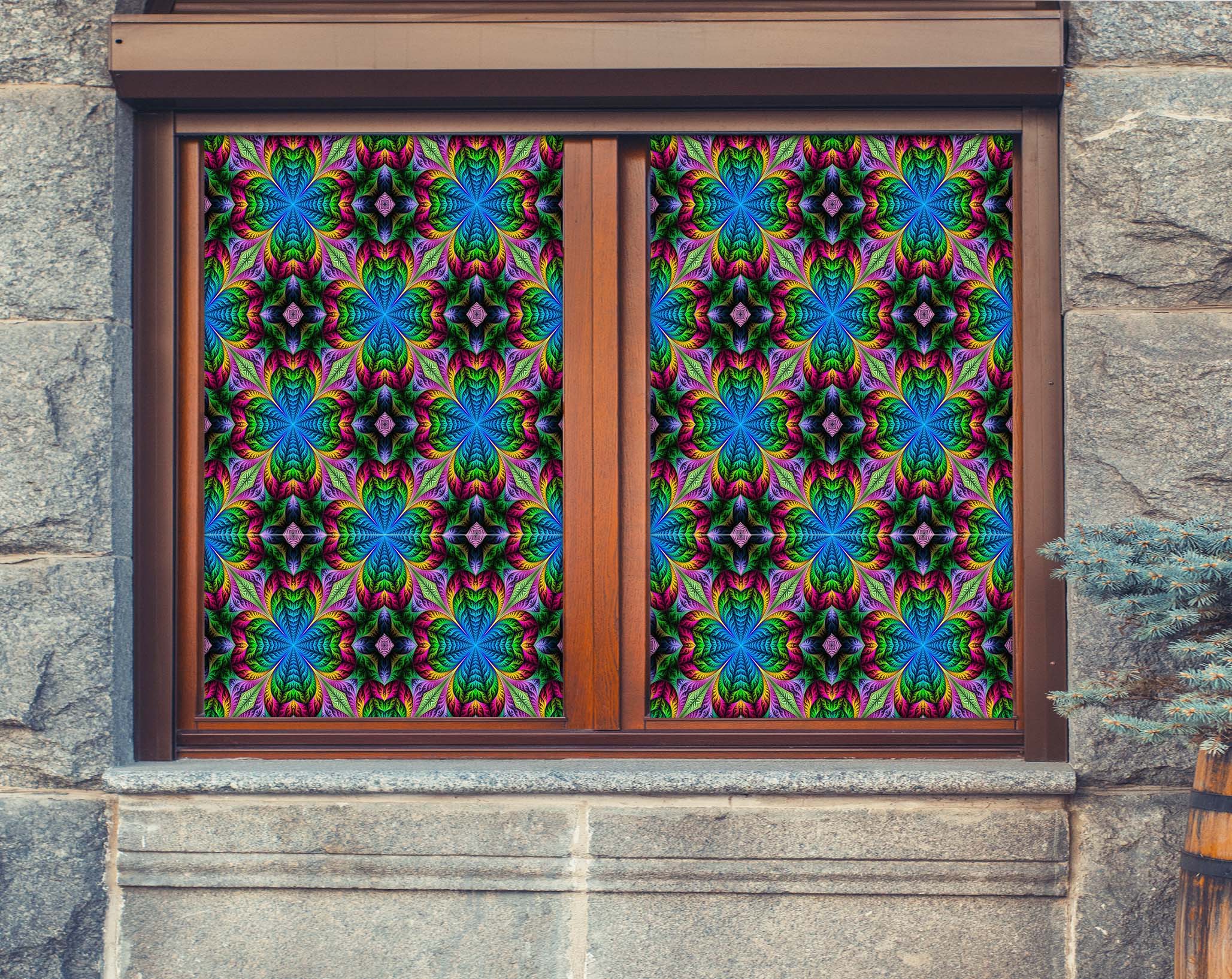 3D Daisy Pattern 374 Window Film Print Sticker Cling Stained Glass UV Block