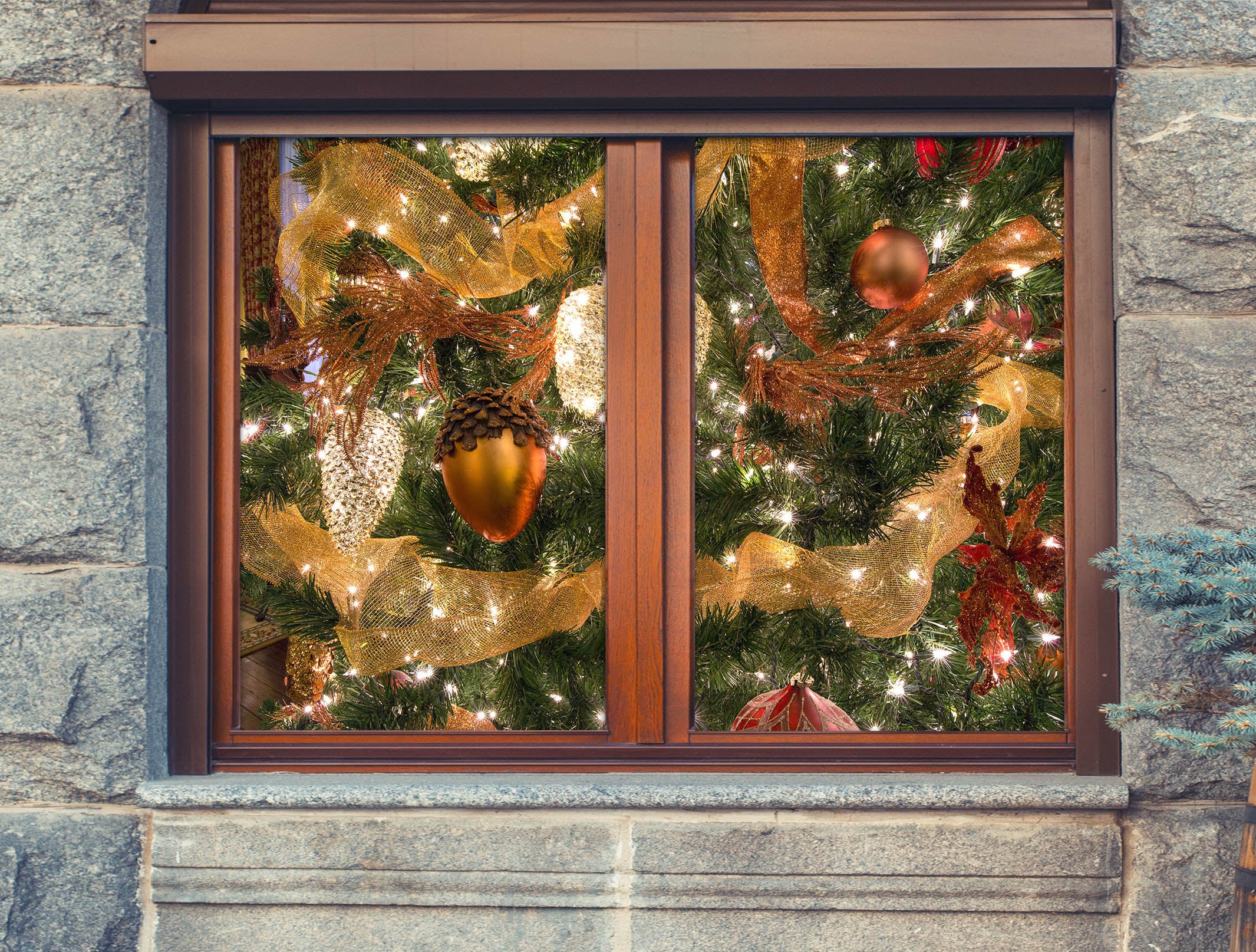 3D Pine Cones 30044 Christmas Window Film Print Sticker Cling Stained Glass Xmas