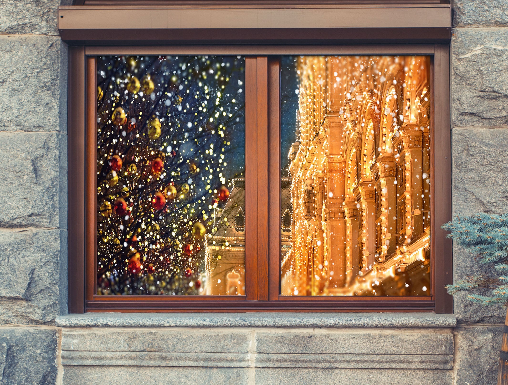 3D String Lights Building 30085 Christmas Window Film Print Sticker Cling Stained Glass Xmas