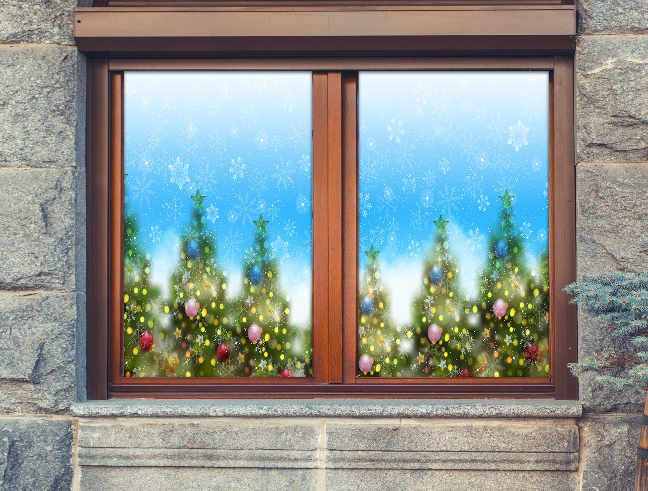 3D Tree 31063 Christmas Window Film Print Sticker Cling Stained Glass Xmas