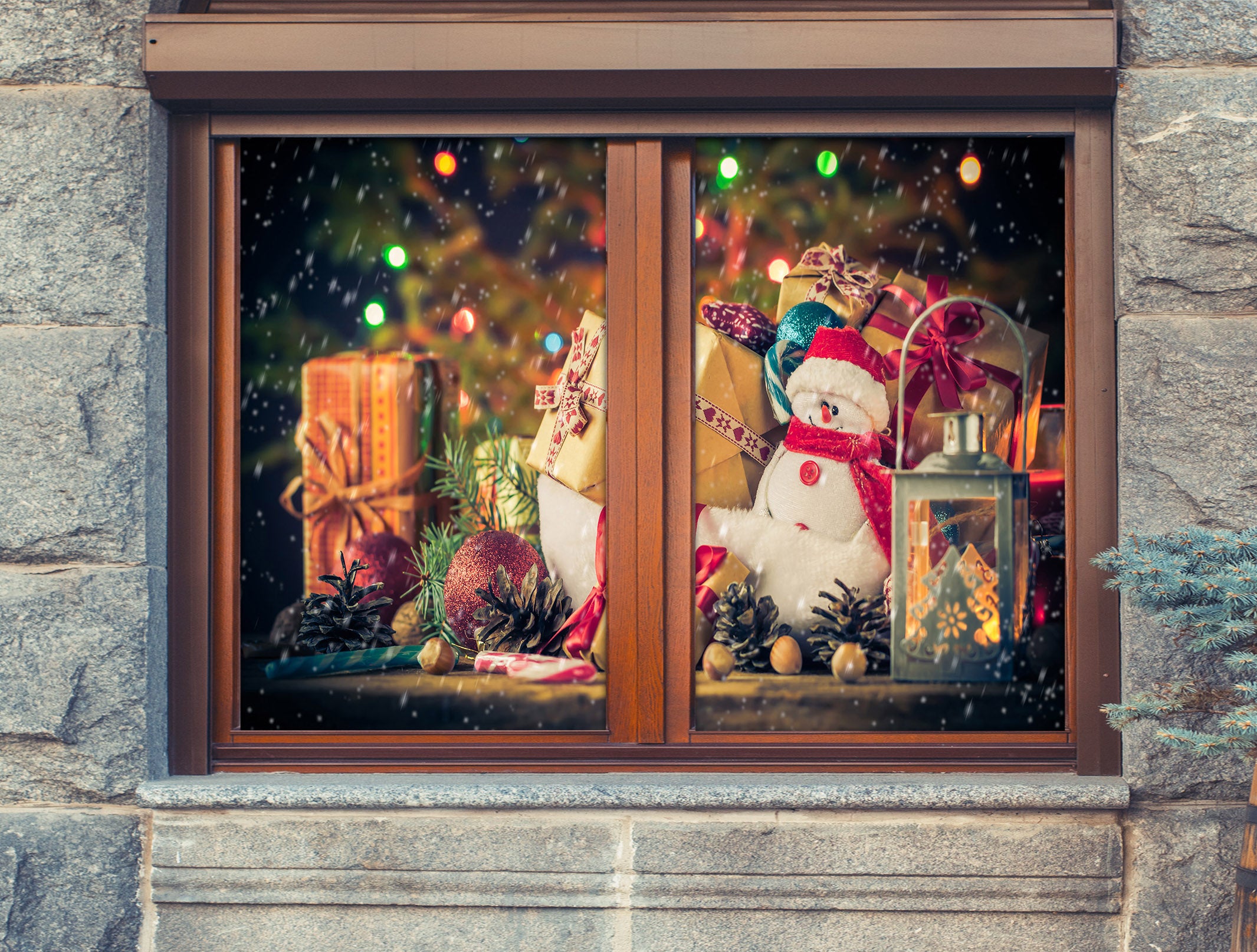 3D Snowman Gift 30029 Christmas Window Film Print Sticker Cling Stained Glass Xmas