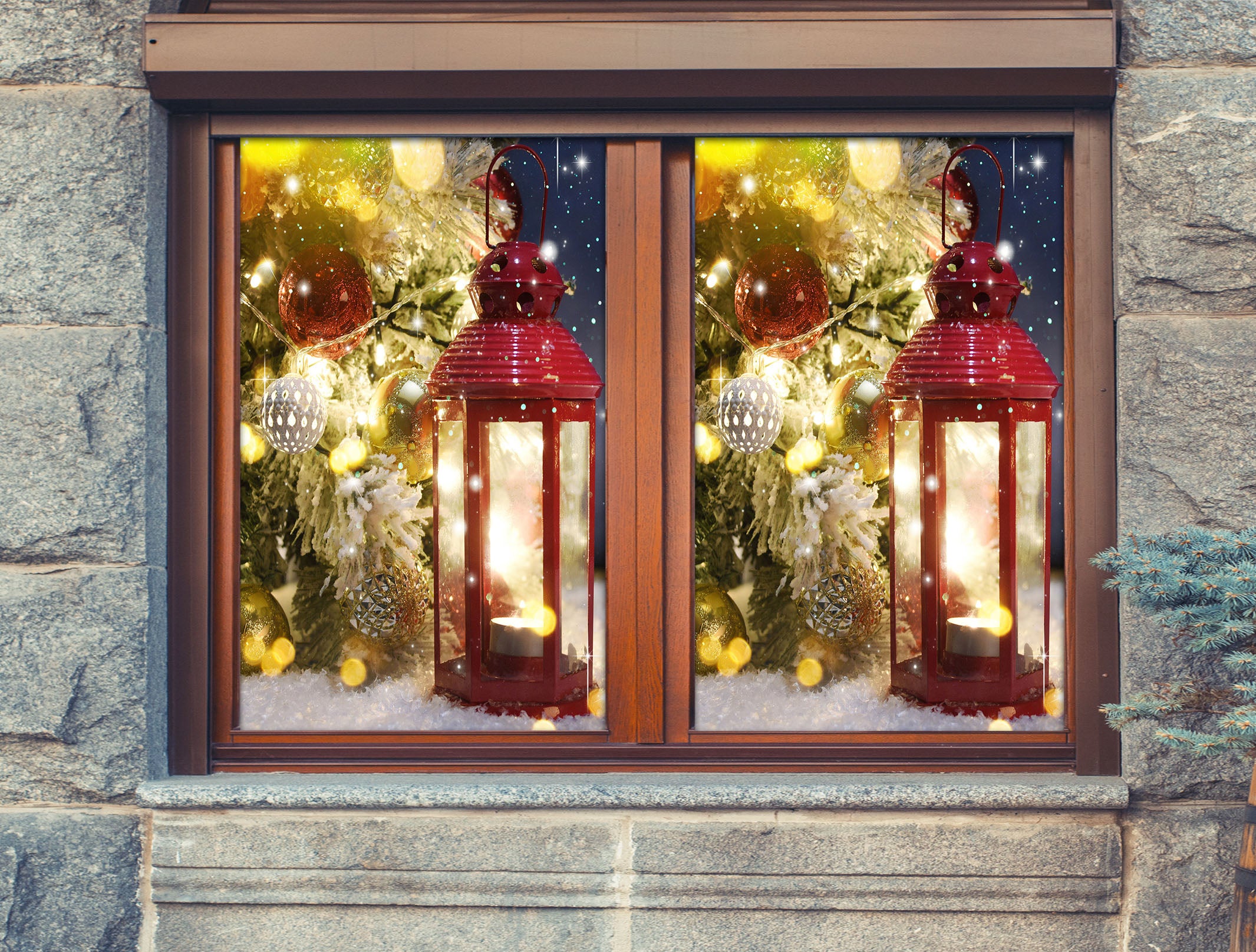 3D Candle 31051 Christmas Window Film Print Sticker Cling Stained Glass Xmas