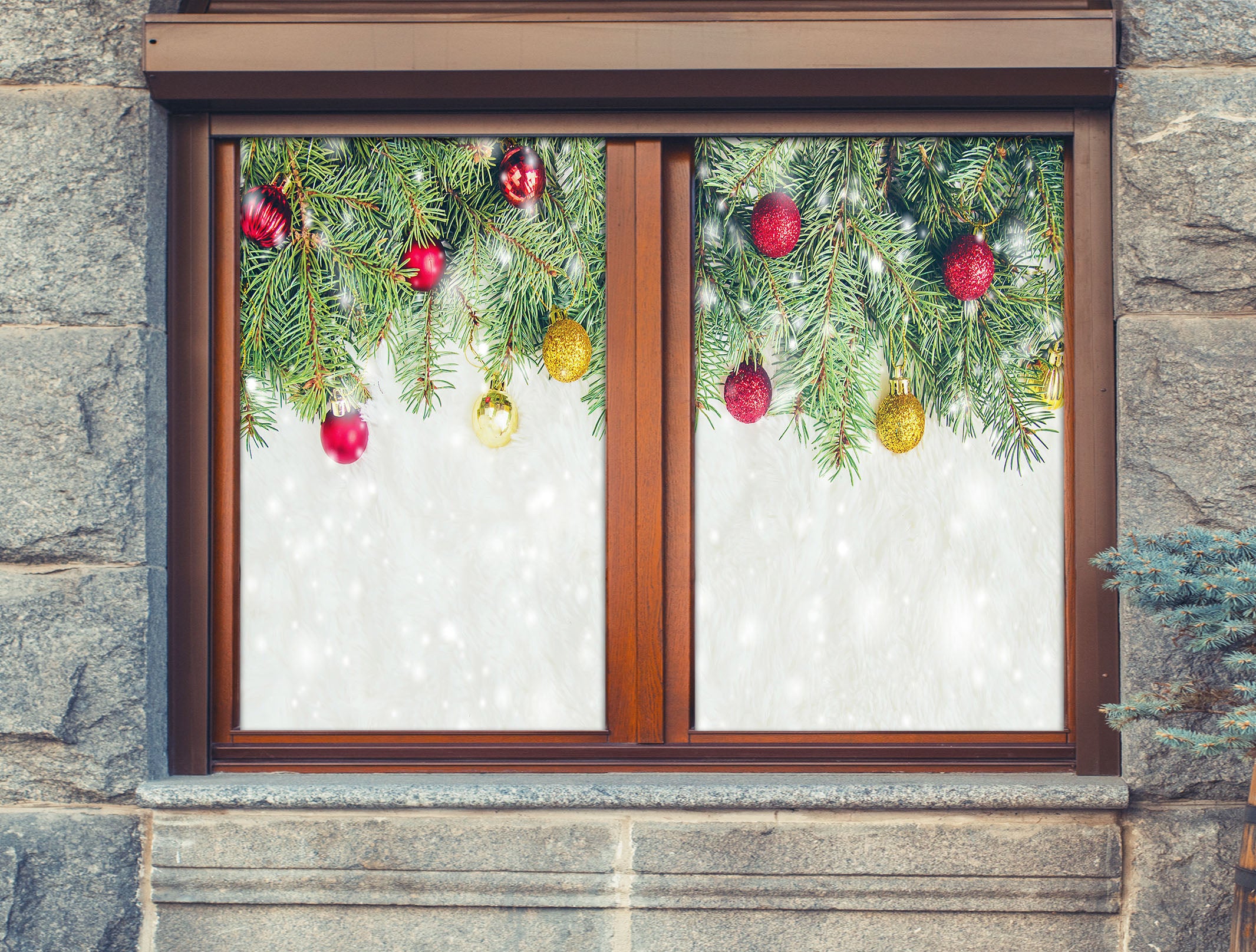 3D Branch Yellow Red Ball 31060 Christmas Window Film Print Sticker Cling Stained Glass Xmas