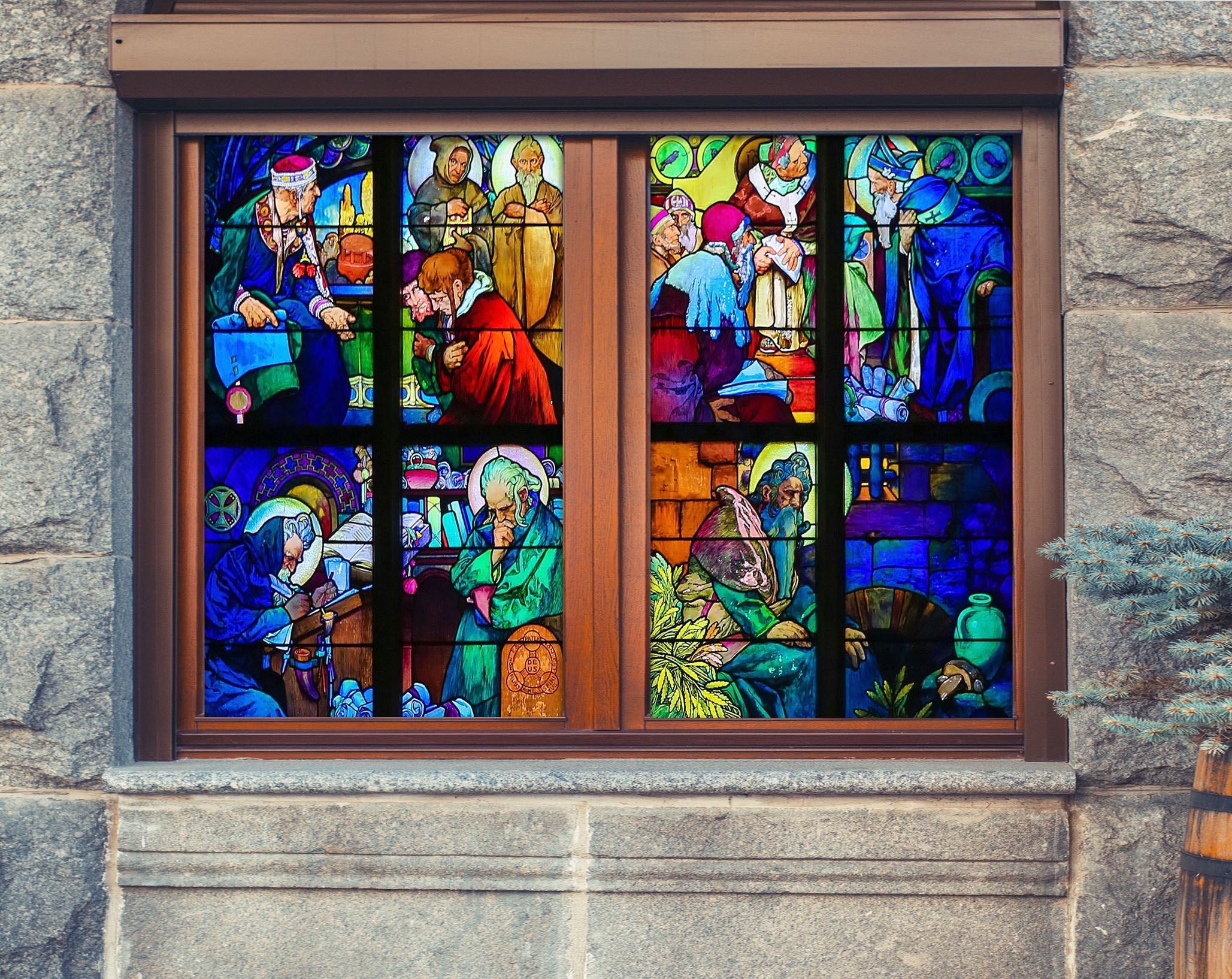 3D Church Prayer 334 Window Film Print Sticker Cling Stained Glass UV Block