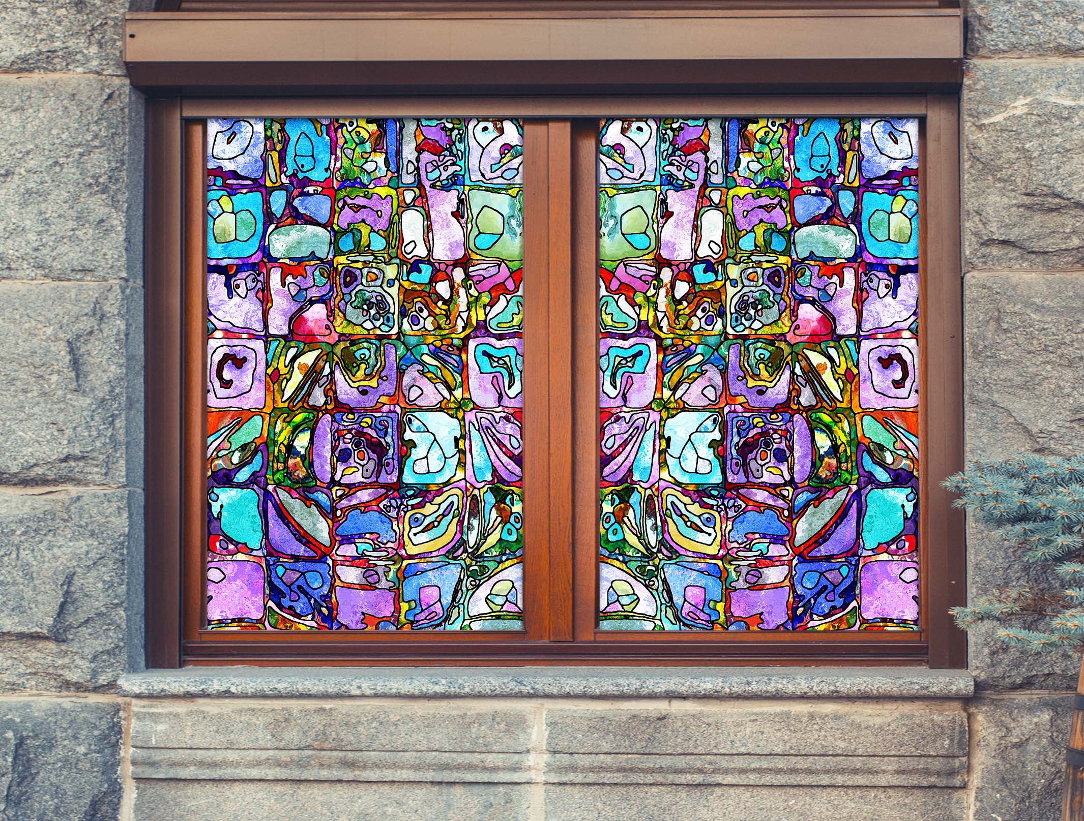 3D Purple Square 074 Window Film Print Sticker Cling Stained Glass UV Block