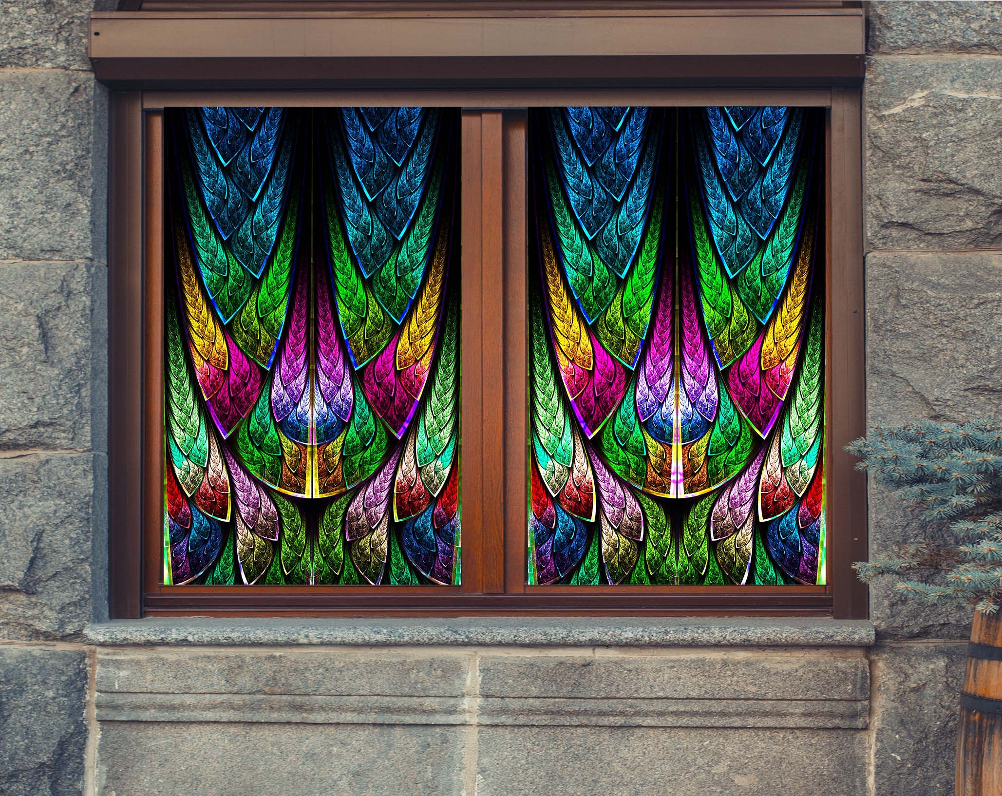 3D Colored Feather 277 Window Film Print Sticker Cling Stained Glass UV Block