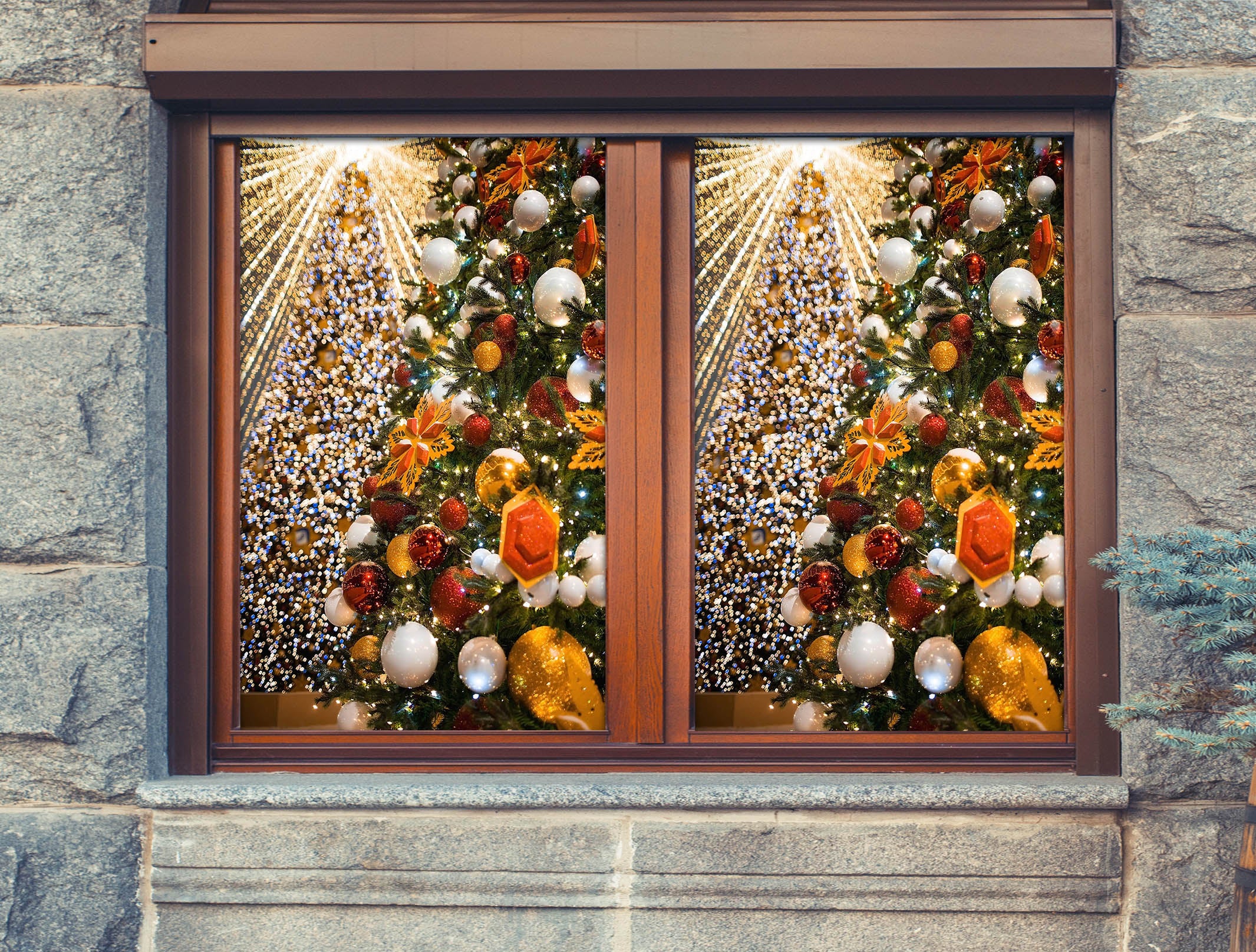 3D Christmas Tree 31090 Christmas Window Film Print Sticker Cling Stained Glass Xmas