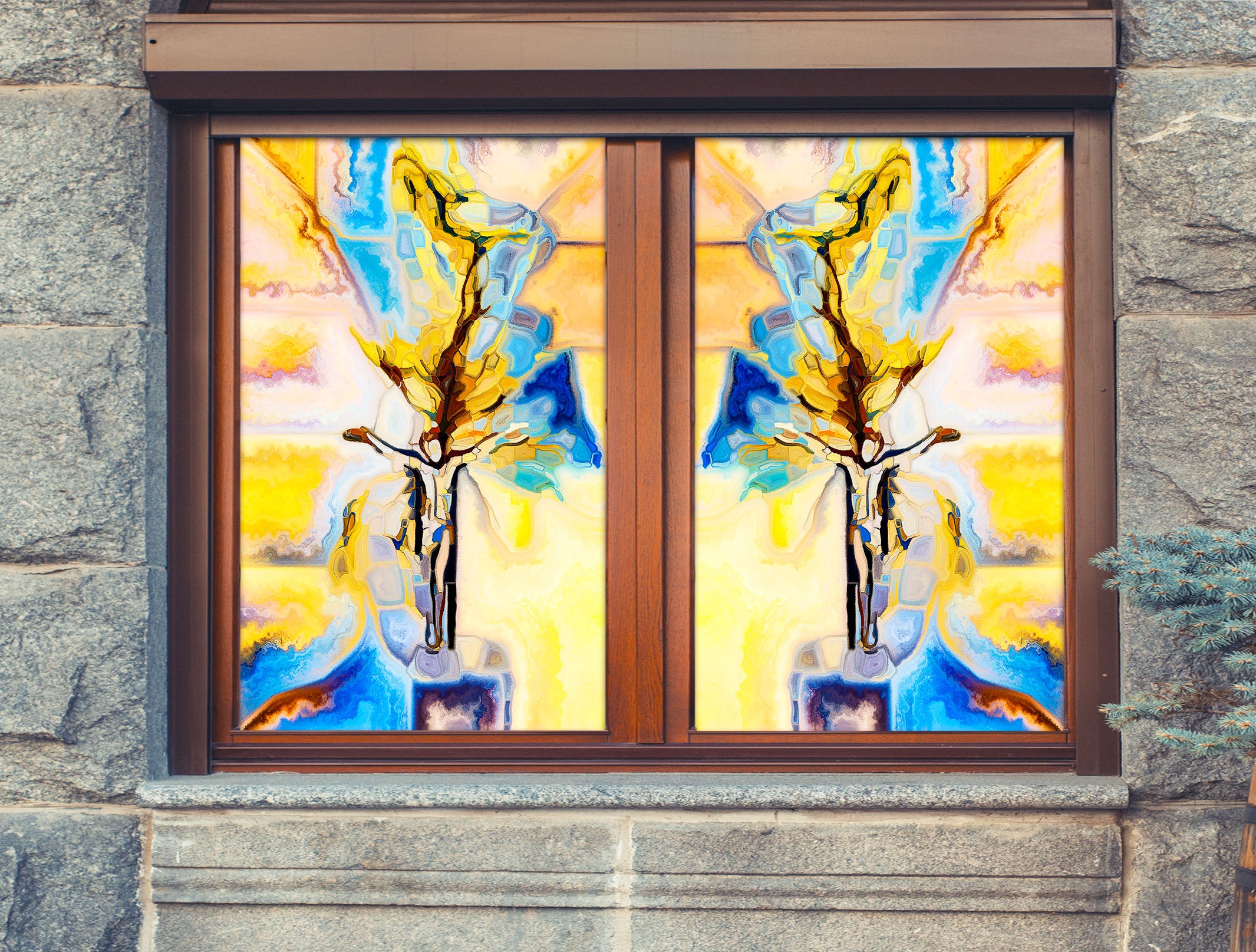 3D Abstract Yellow 249 Window Film Print Sticker Cling Stained Glass UV Block