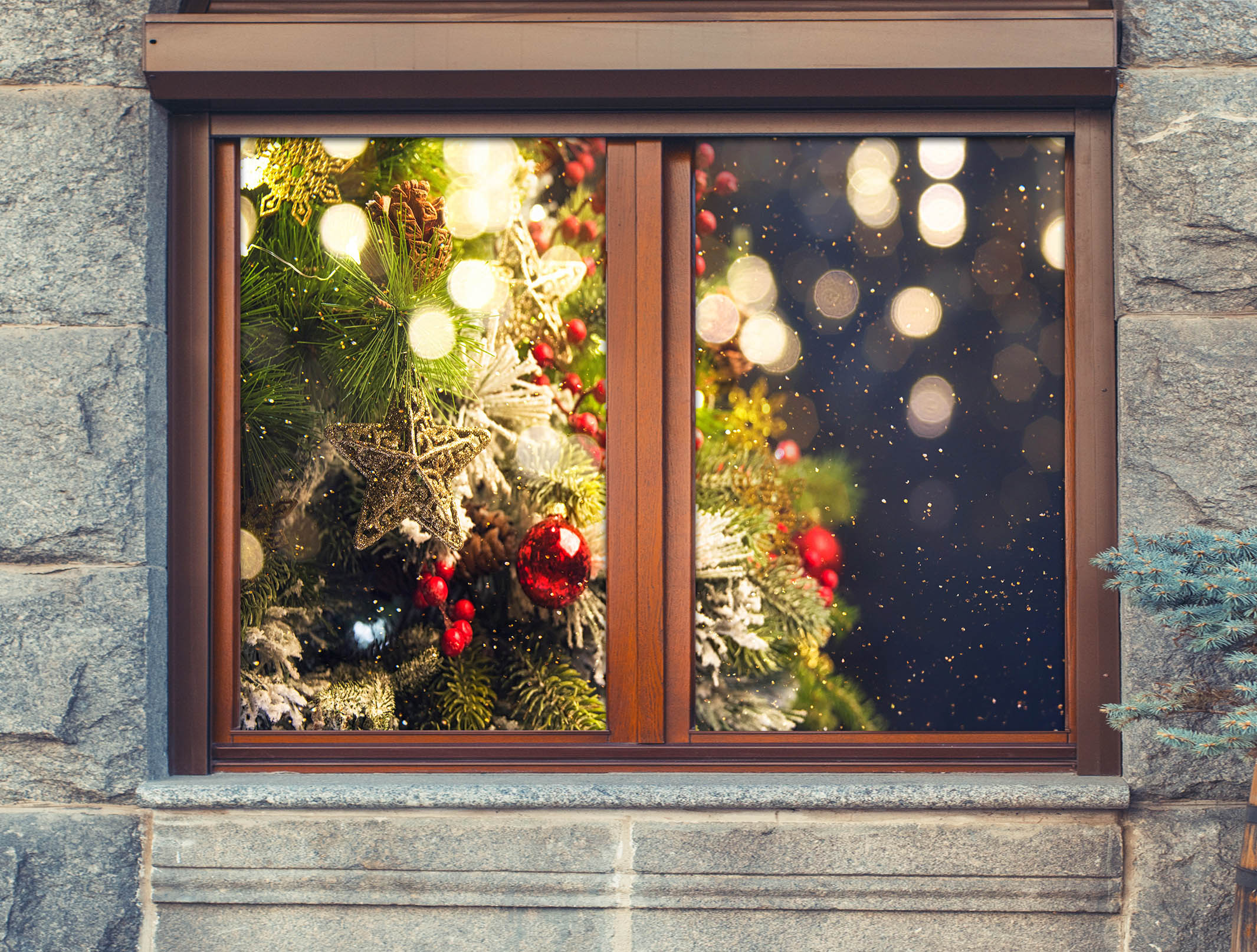 3D Tree Pendant 31078 Christmas Window Film Print Sticker Cling Stained Glass Xmas