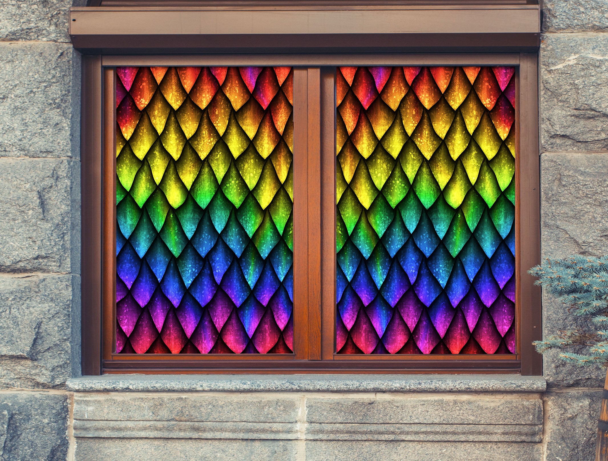 3D Colored Leaf Shape 215 Window Film Print Sticker Cling Stained Glass UV Block