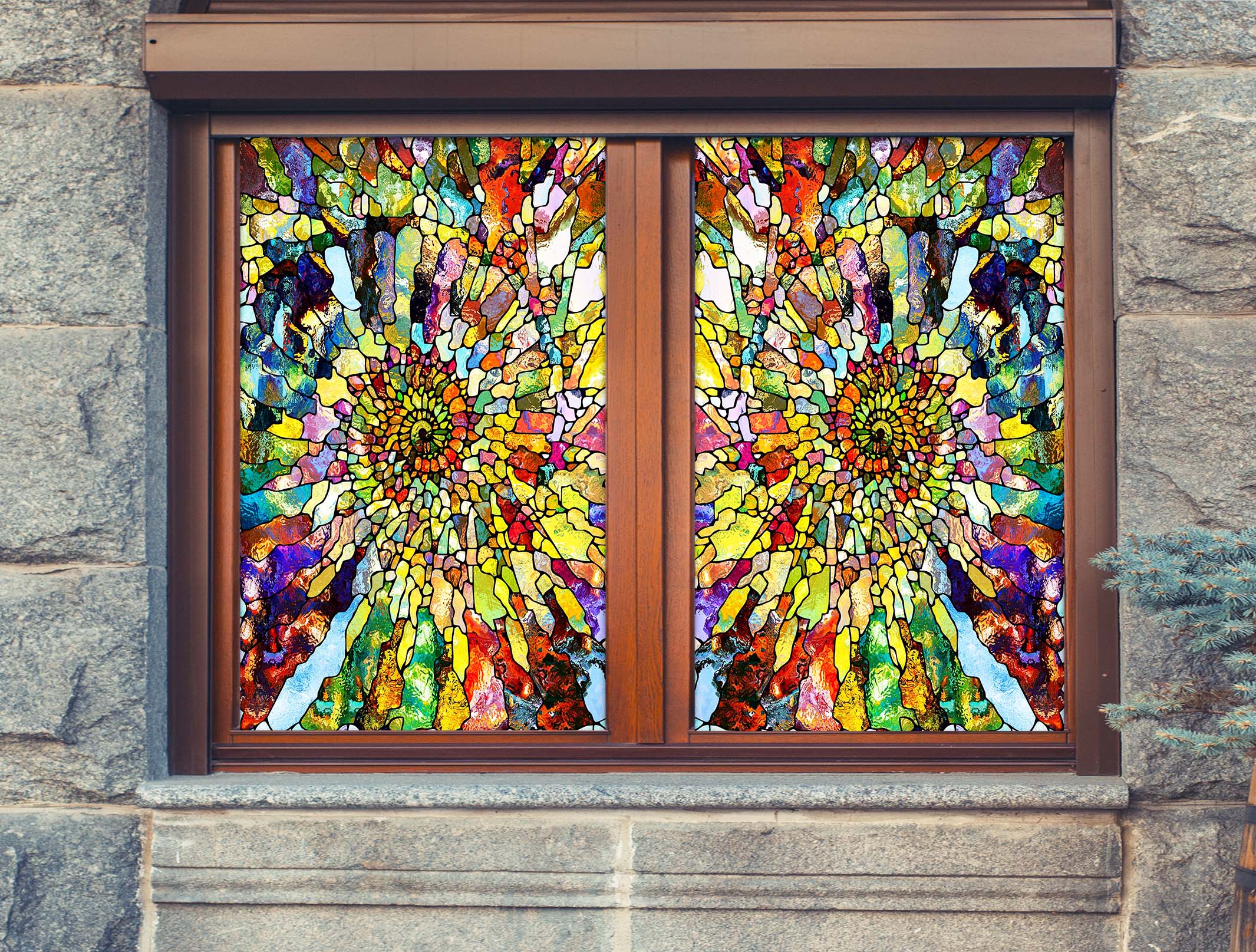 3D Color Rotation 060 Window Film Print Sticker Cling Stained Glass UV Block