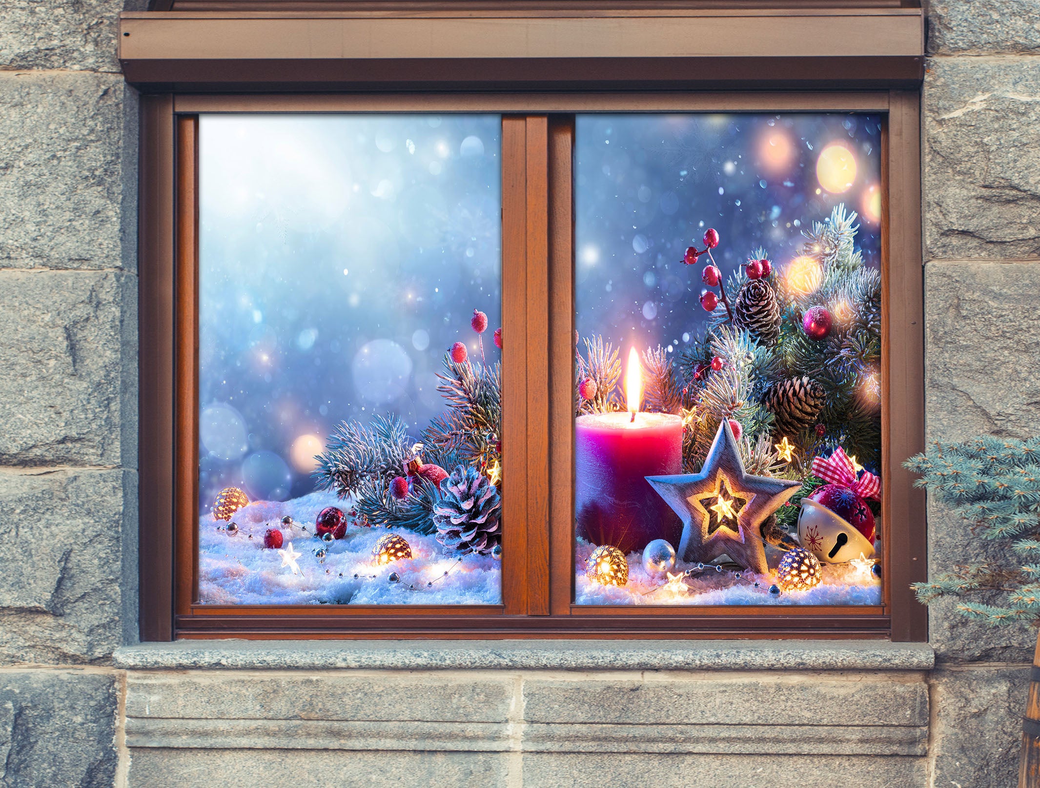 3D Candle Five-Pointed Star 31094 Christmas Window Film Print Sticker Cling Stained Glass Xmas