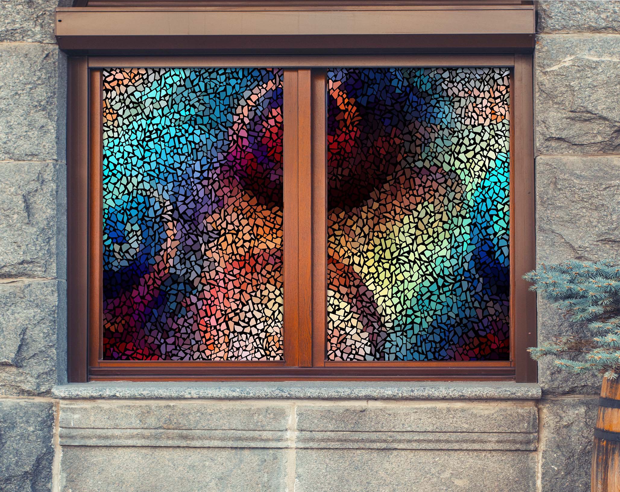 3D Mosaic Fragment 349 Window Film Print Sticker Cling Stained Glass UV Block
