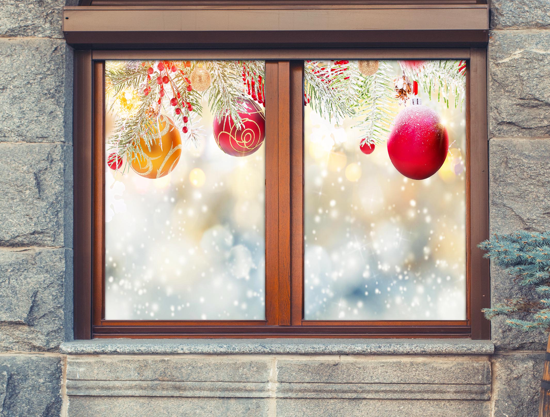 3D Golden Red Ball 30113 Christmas Window Film Print Sticker Cling Stained Glass Xmas