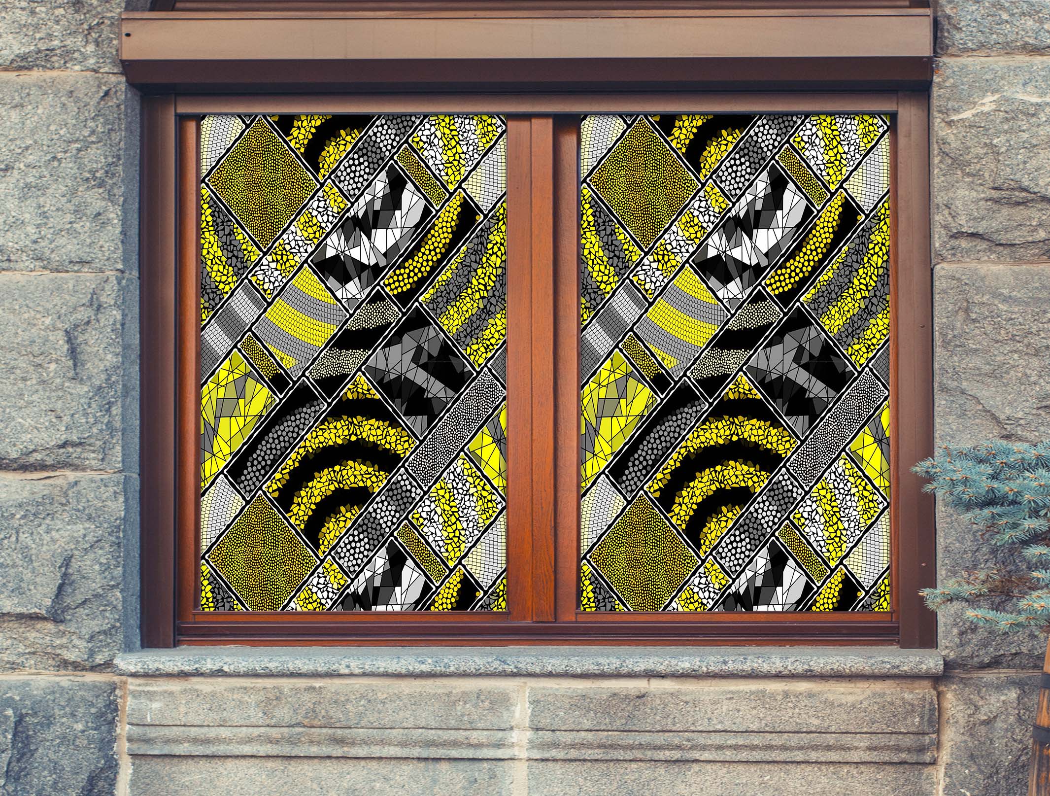 3D Black Rotating Pattern 155 Window Film Print Sticker Cling Stained Glass UV Block