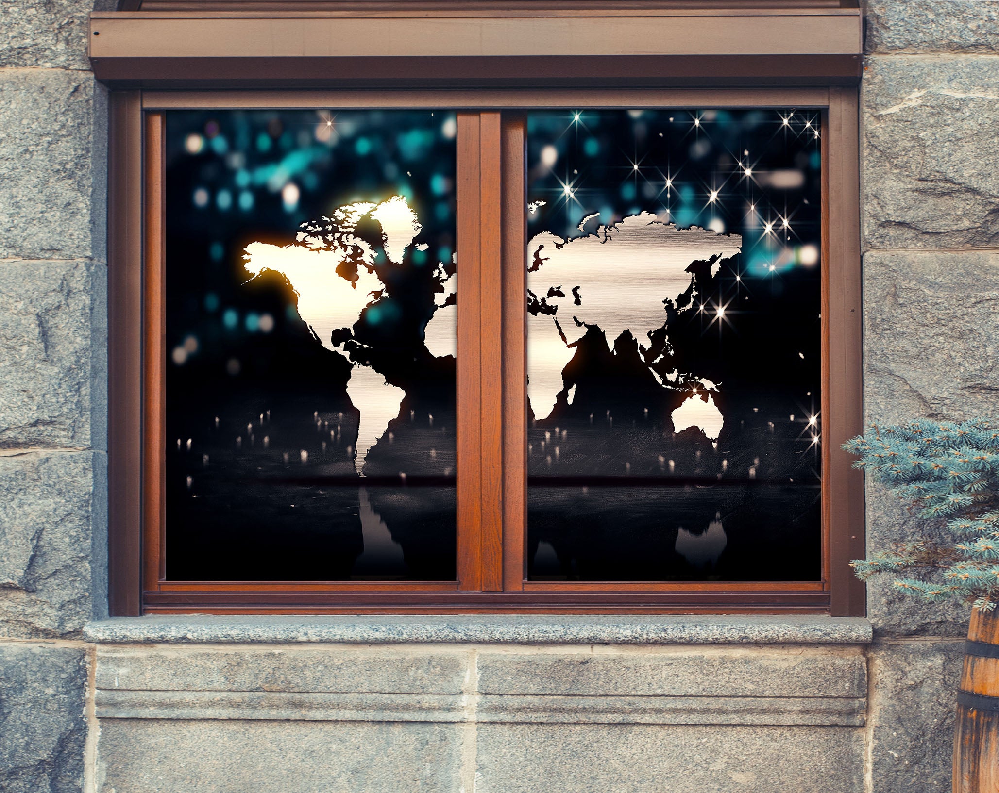 3D Beautiful World Map 302 Window Film Print Sticker Cling Stained Glass UV Block