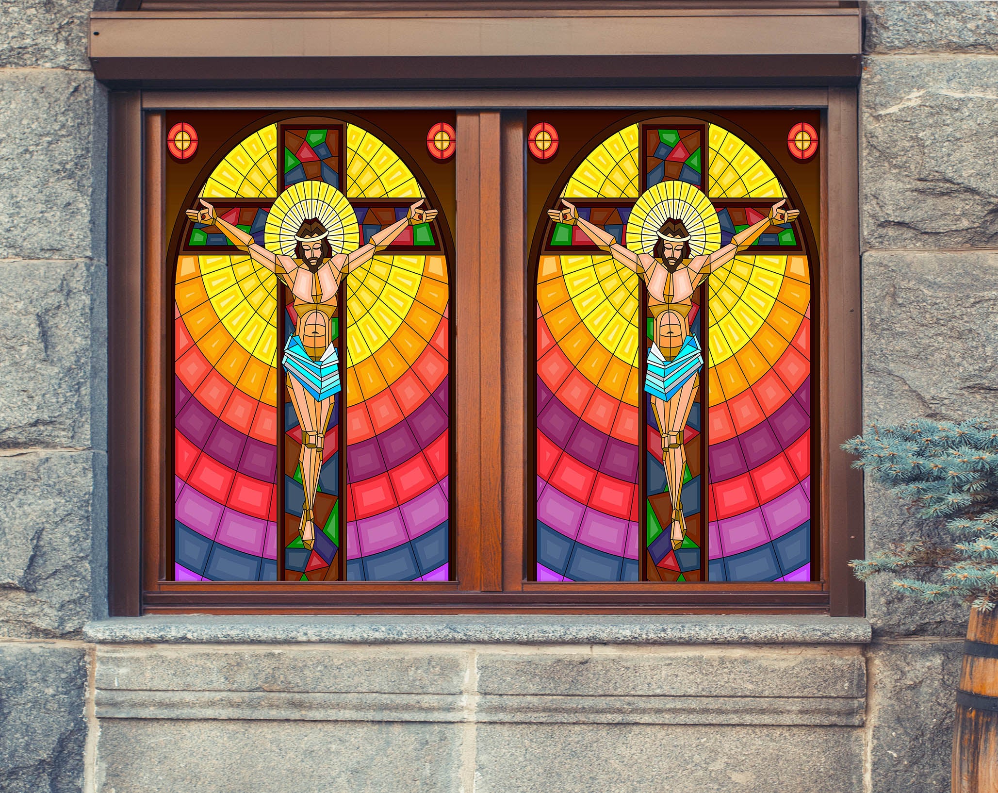 3D Christ Religion 275 Window Film Print Sticker Cling Stained Glass UV Block