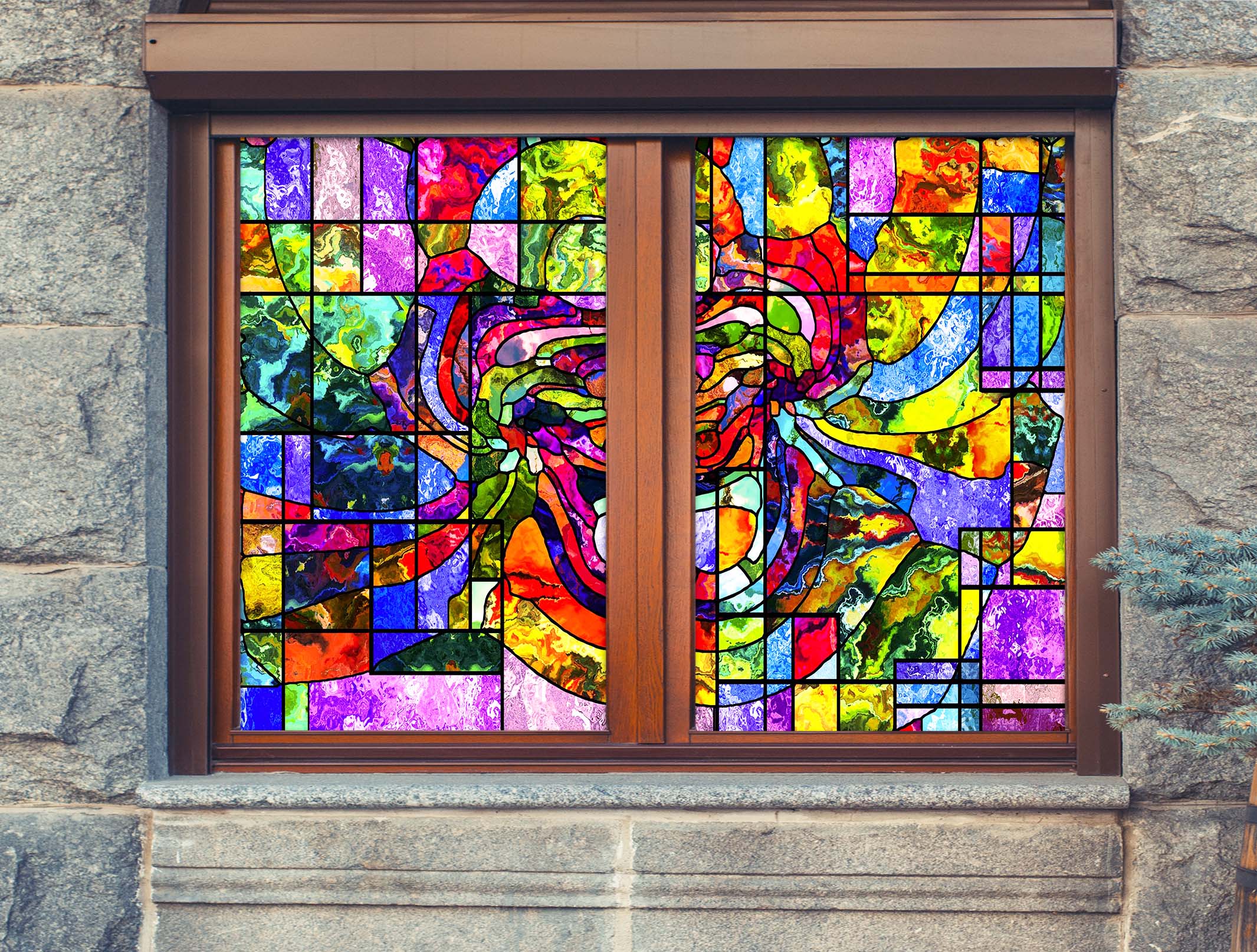 3D Color Abstraction 185 Window Film Print Sticker Cling Stained Glass UV Block