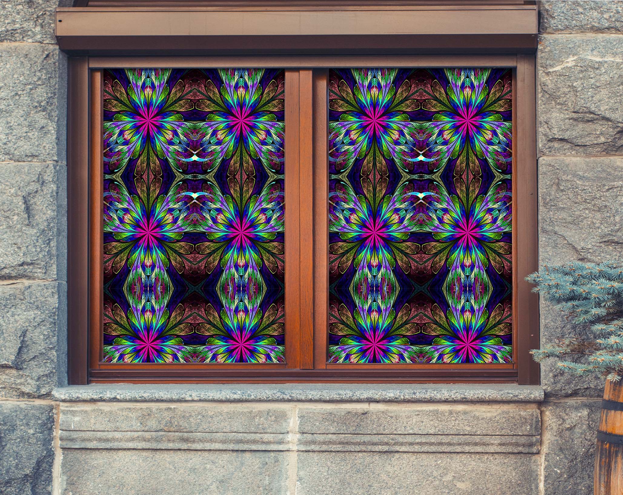 3D Colorful Flower 322 Window Film Print Sticker Cling Stained Glass UV Block