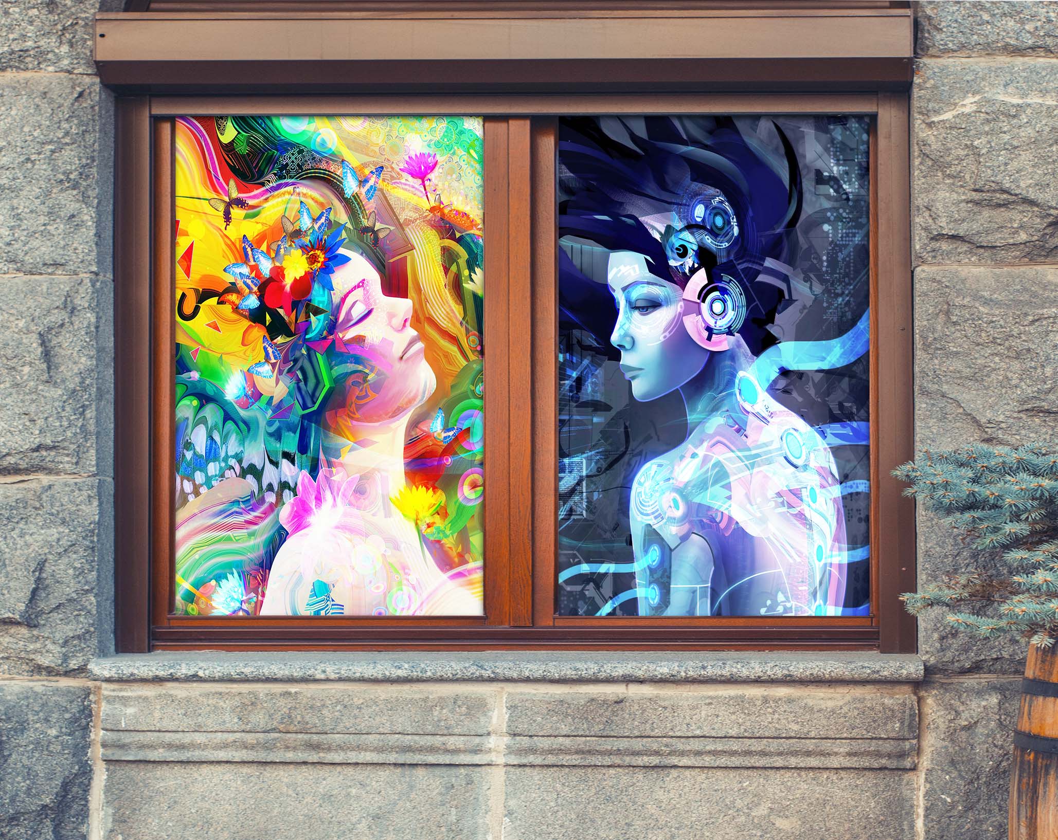 3D Oil Painting Woman 424 Window Film Print Sticker Cling Stained Glass UV Block