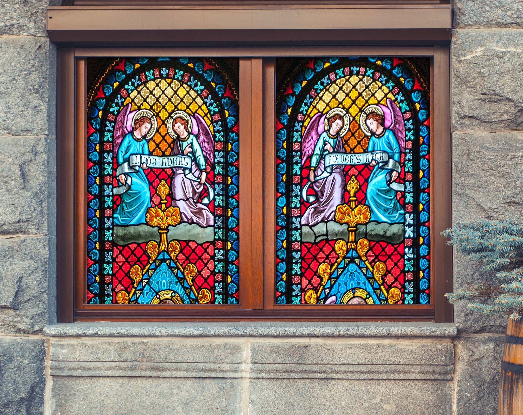 3D Church Angel 293 Window Film Print Sticker Cling Stained Glass UV Block