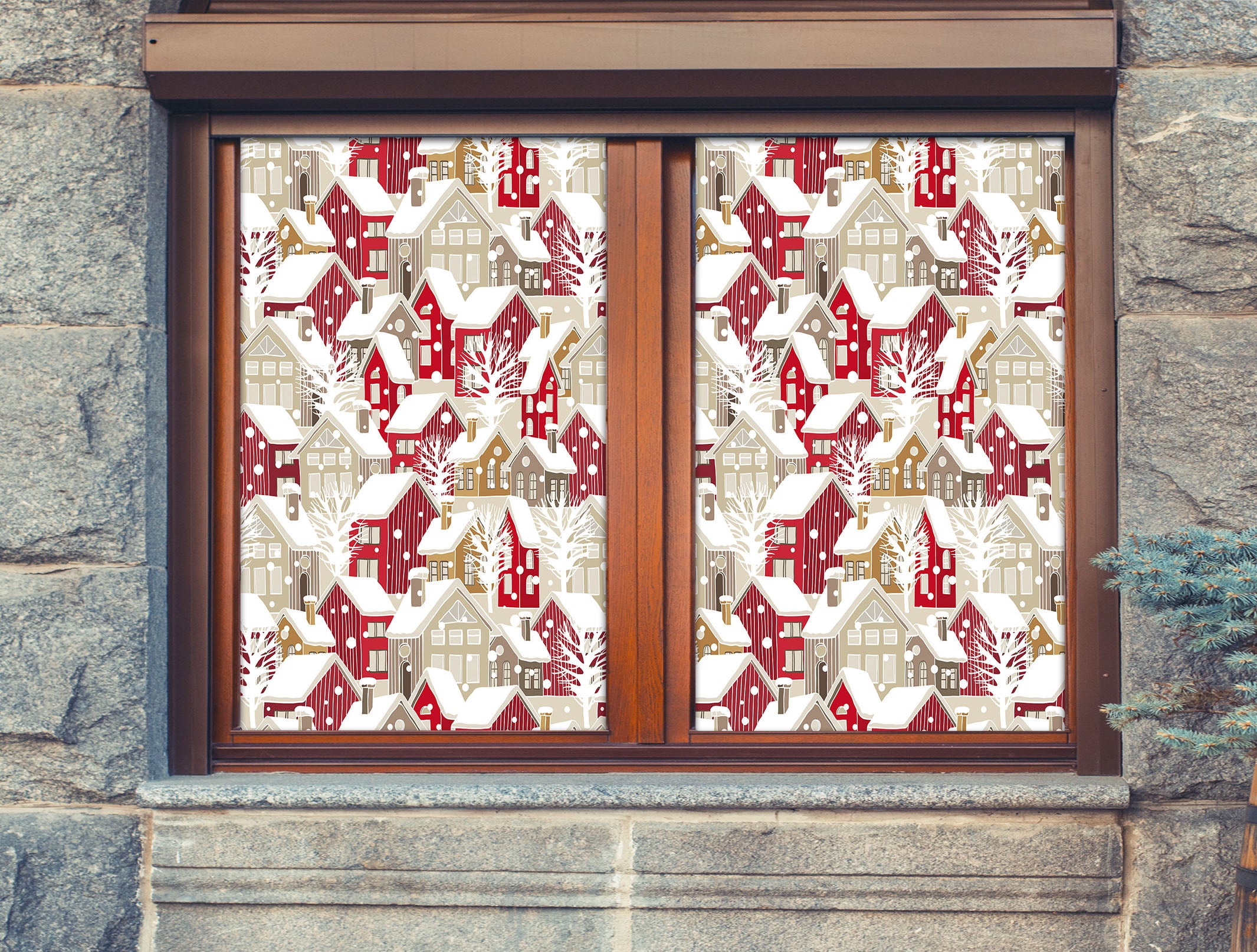 3D Snow House 31059 Christmas Window Film Print Sticker Cling Stained Glass Xmas