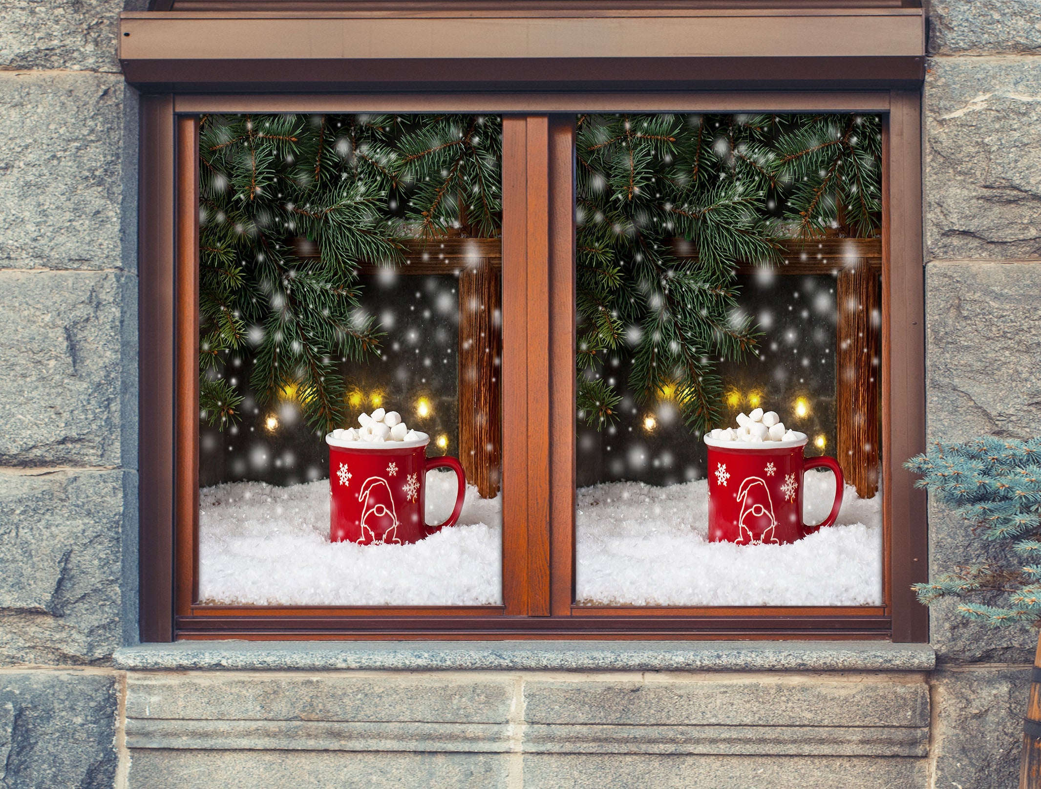 3D Snow Water Cup 31093 Christmas Window Film Print Sticker Cling Stained Glass Xmas