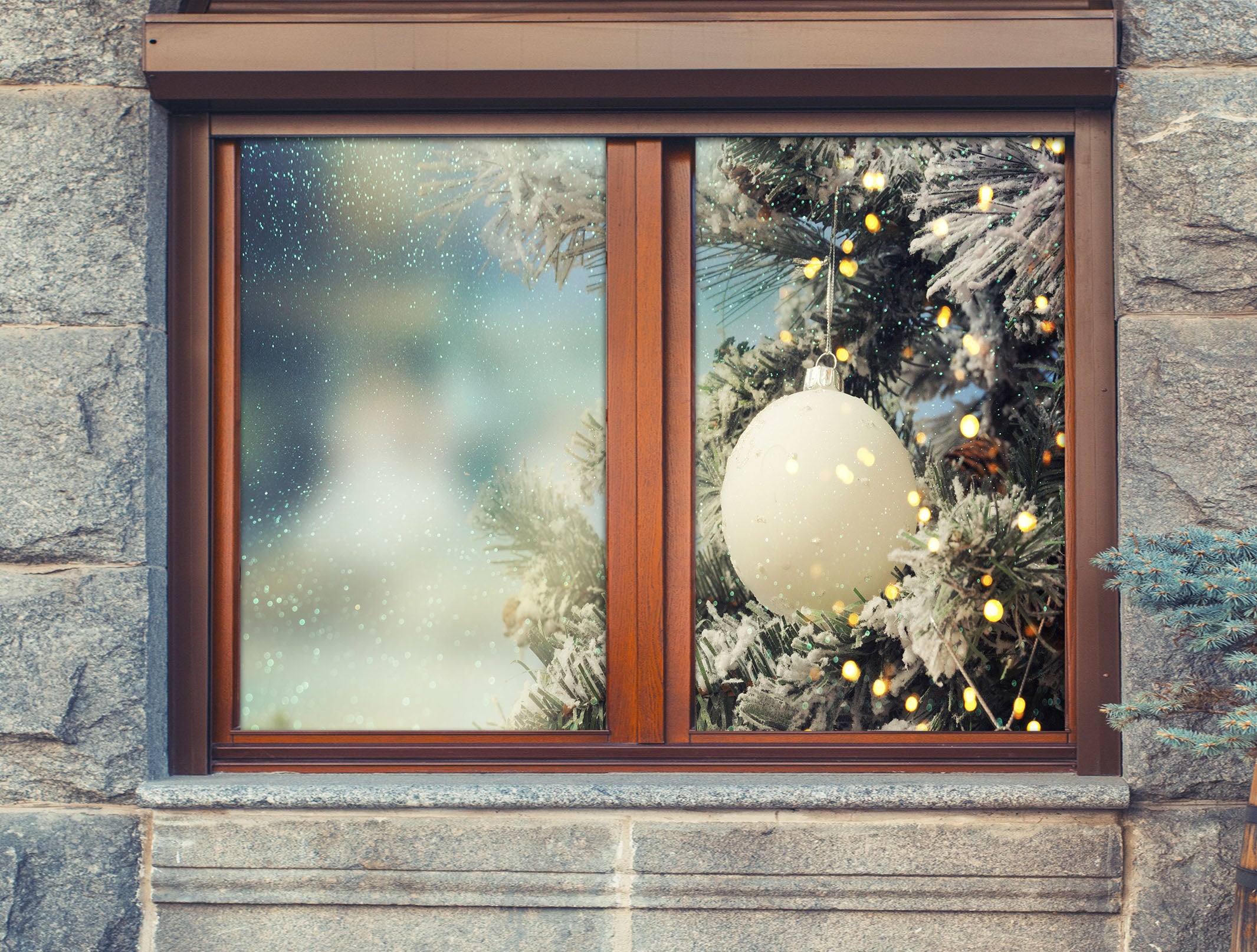 3D White Ball 30031 Christmas Window Film Print Sticker Cling Stained Glass Xmas